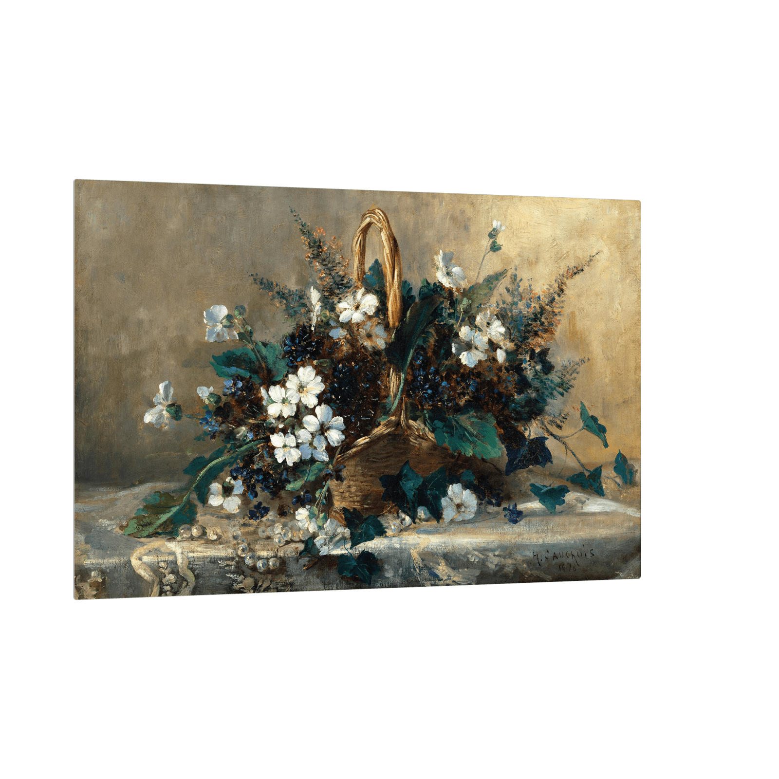 A Wicker Basket with Black Hellebore and Violets, Eugène Henri Cauchois - ArtDeco Canvas