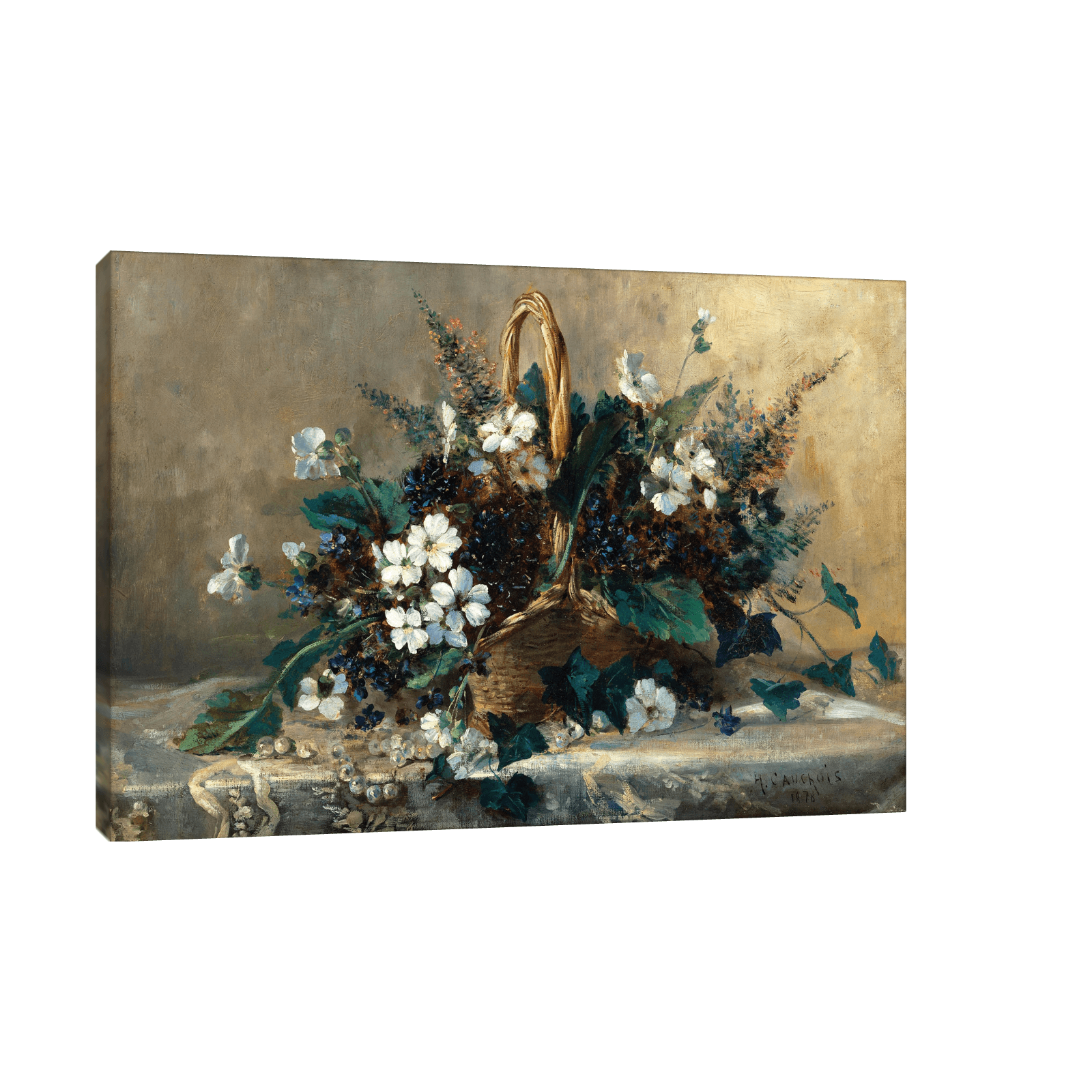 A Wicker Basket with Black Hellebore and Violets, Eugène Henri Cauchois - ArtDeco Canvas