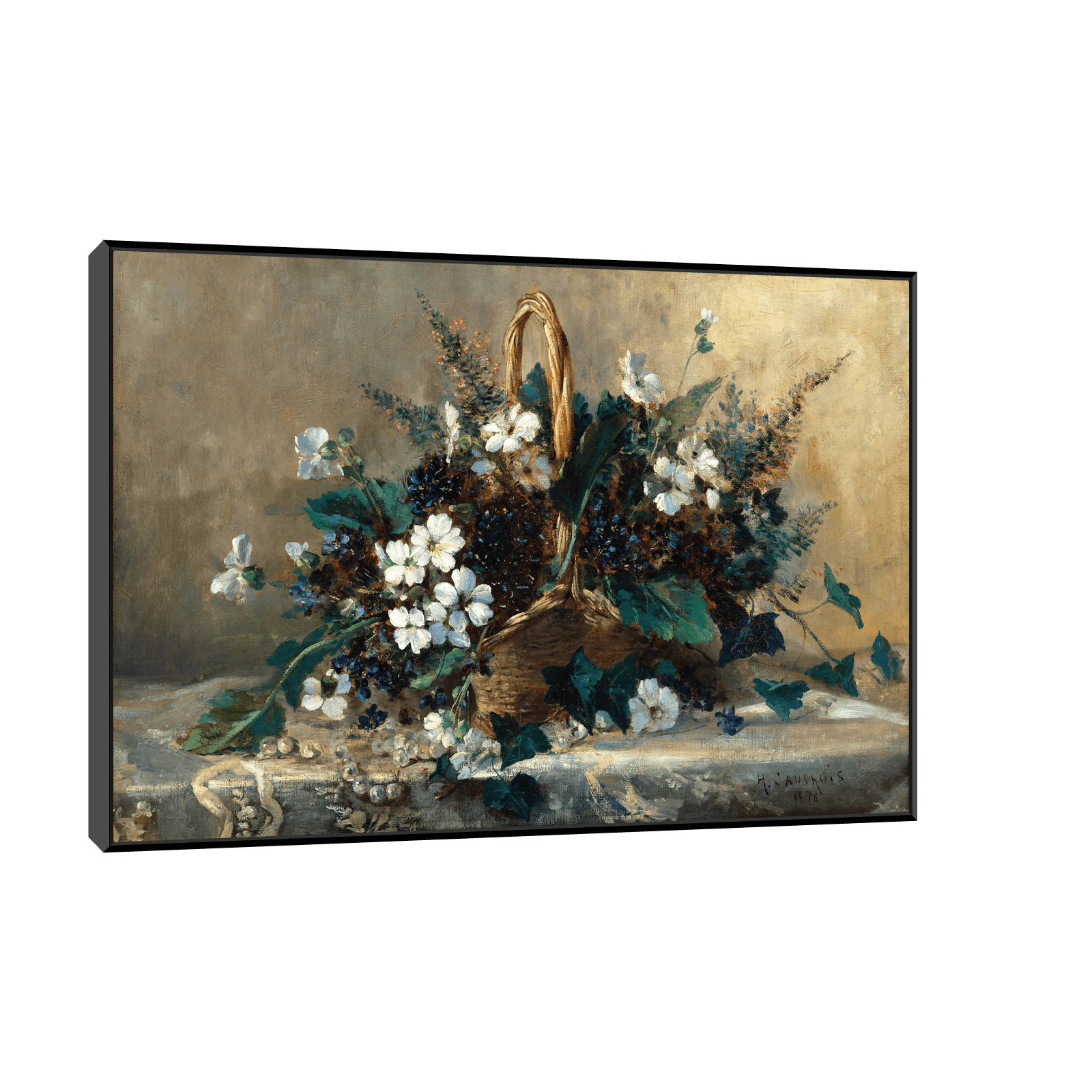 A Wicker Basket with Black Hellebore and Violets, Eugène Henri Cauchois - ArtDeco Canvas