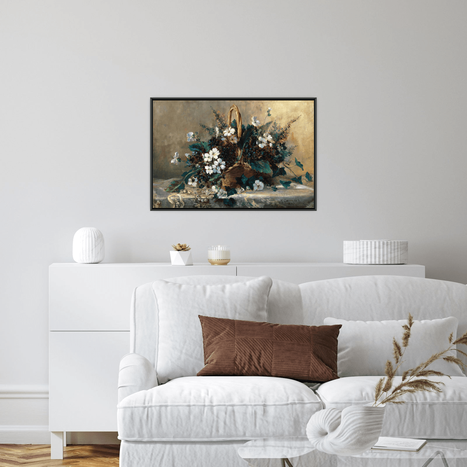 A Wicker Basket with Black Hellebore and Violets, Eugène Henri Cauchois - ArtDeco Canvas