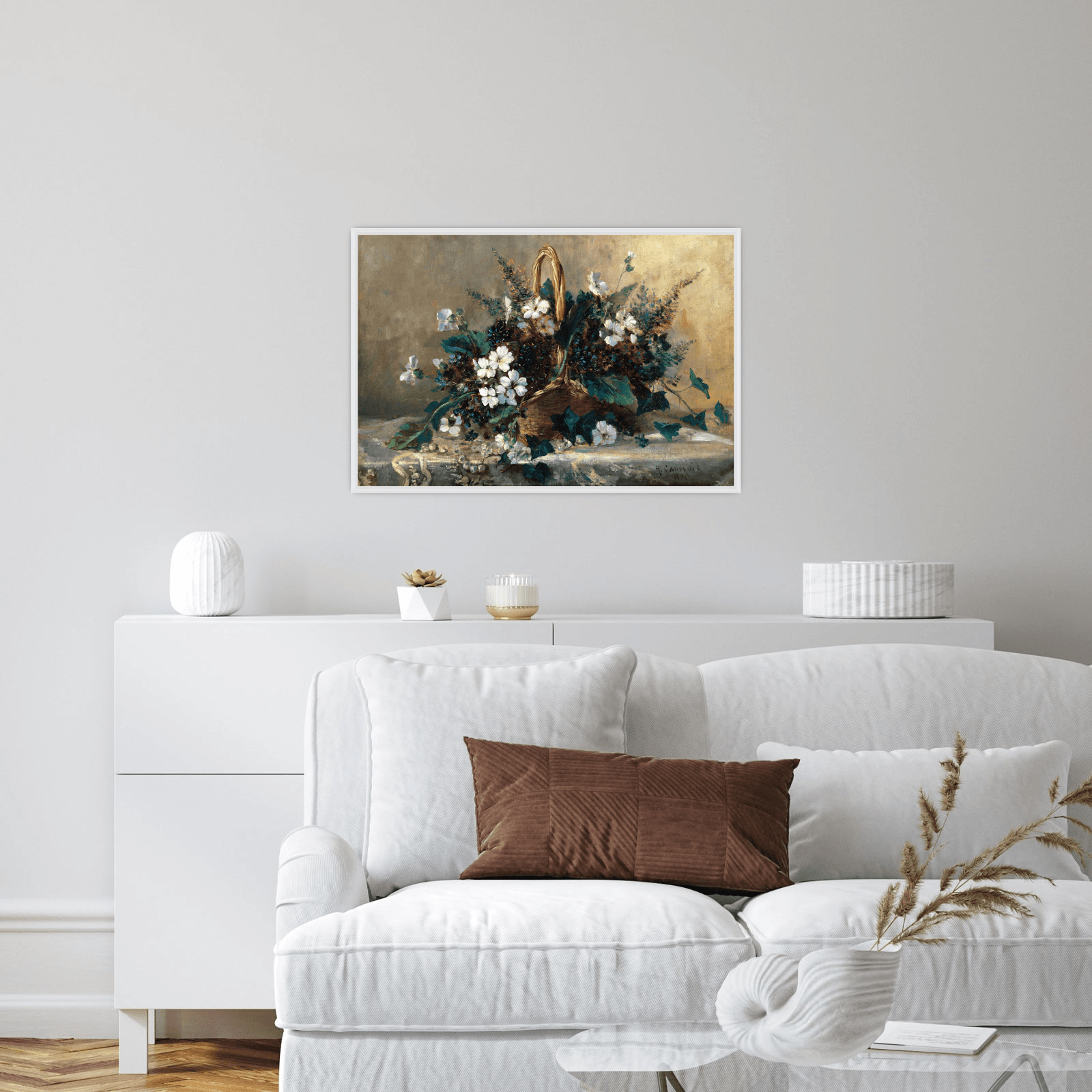 A Wicker Basket with Black Hellebore and Violets, Eugène Henri Cauchois - ArtDeco Canvas