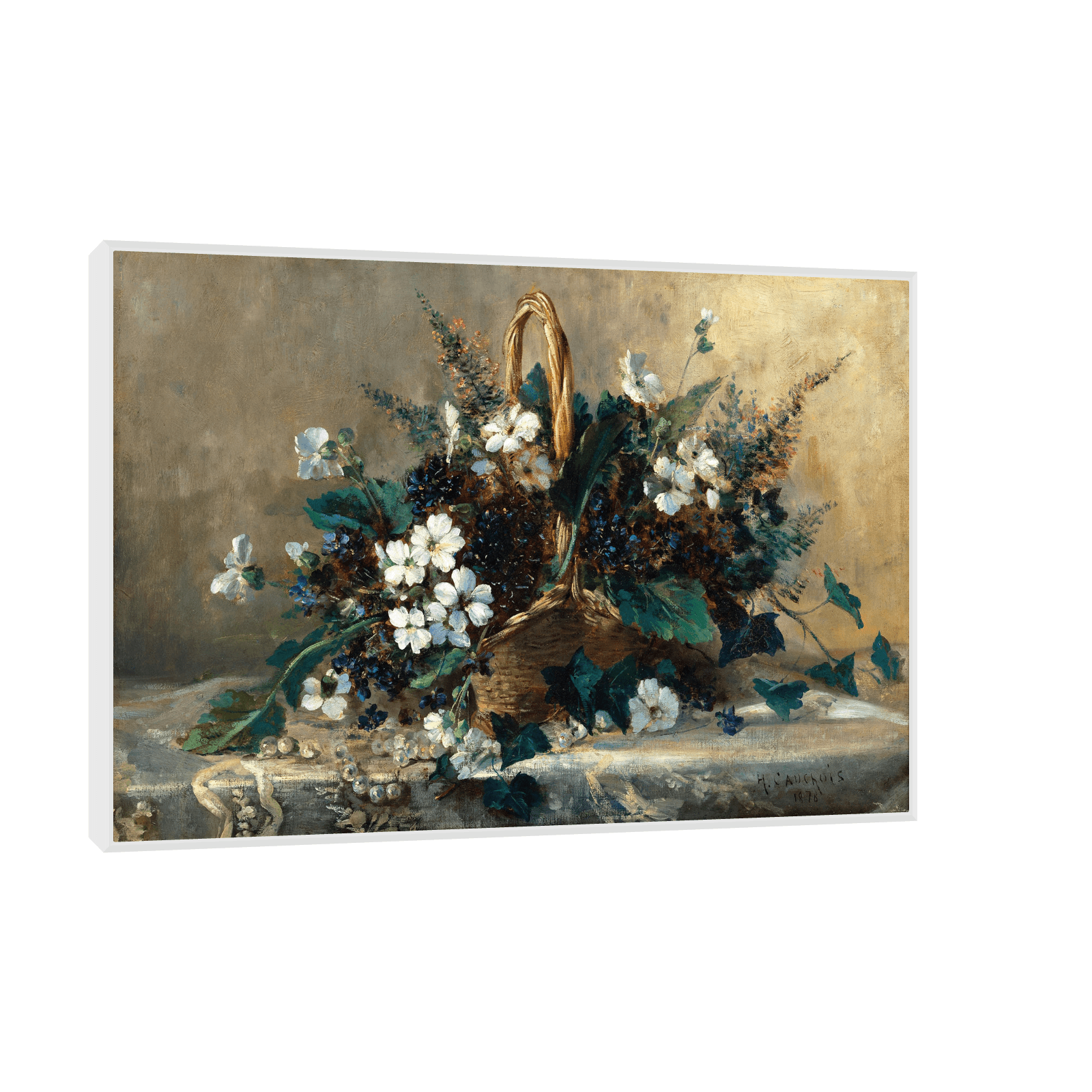 A Wicker Basket with Black Hellebore and Violets, Eugène Henri Cauchois - ArtDeco Canvas