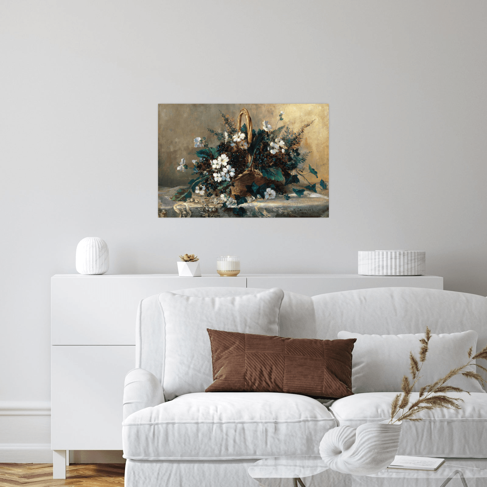 A Wicker Basket with Black Hellebore and Violets, Eugène Henri Cauchois - ArtDeco Canvas