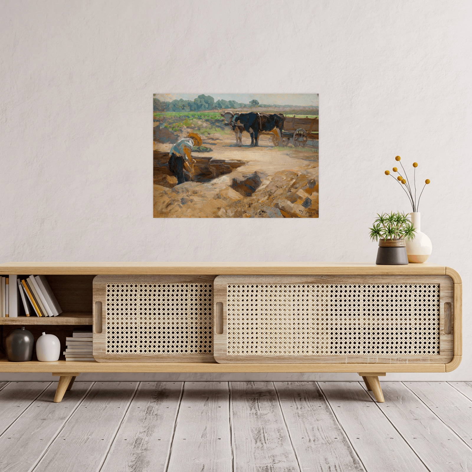 A peat digger with a team of oxen, Heinrich Von Zügel - ArtDeco Canvas