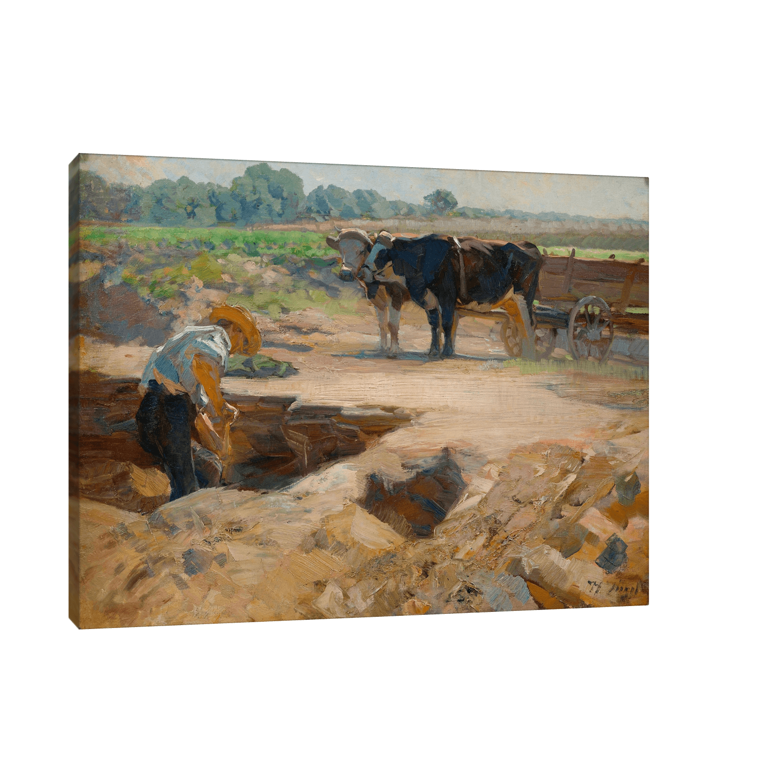 A peat digger with a team of oxen, Heinrich Von Zügel - ArtDeco Canvas