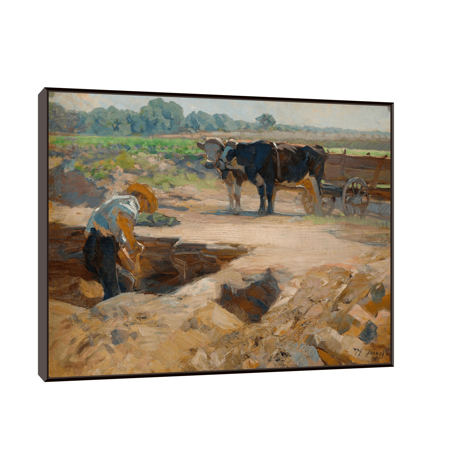 A peat digger with a team of oxen, Heinrich Von Zügel - ArtDeco Canvas
