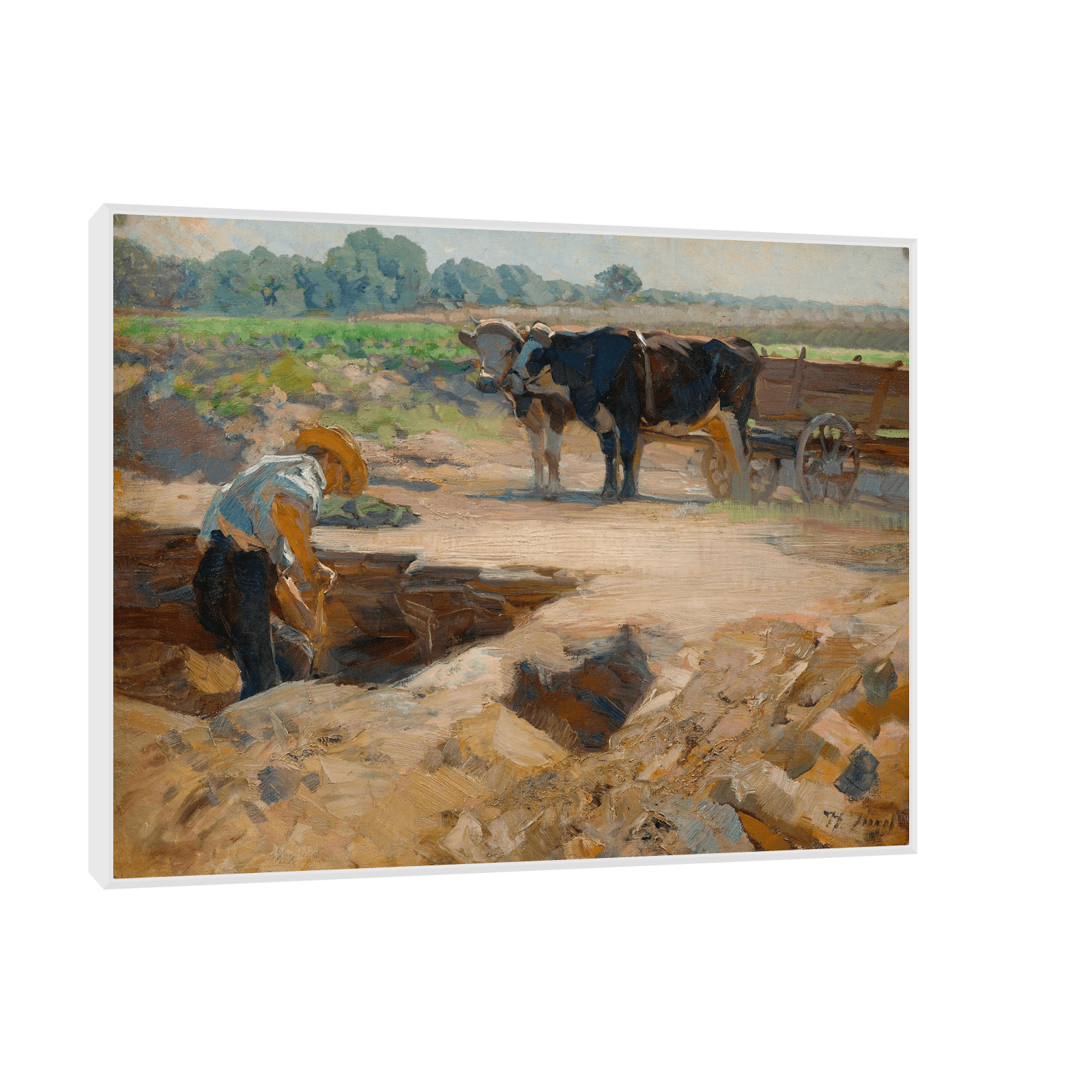 A peat digger with a team of oxen, Heinrich Von Zügel - ArtDeco Canvas