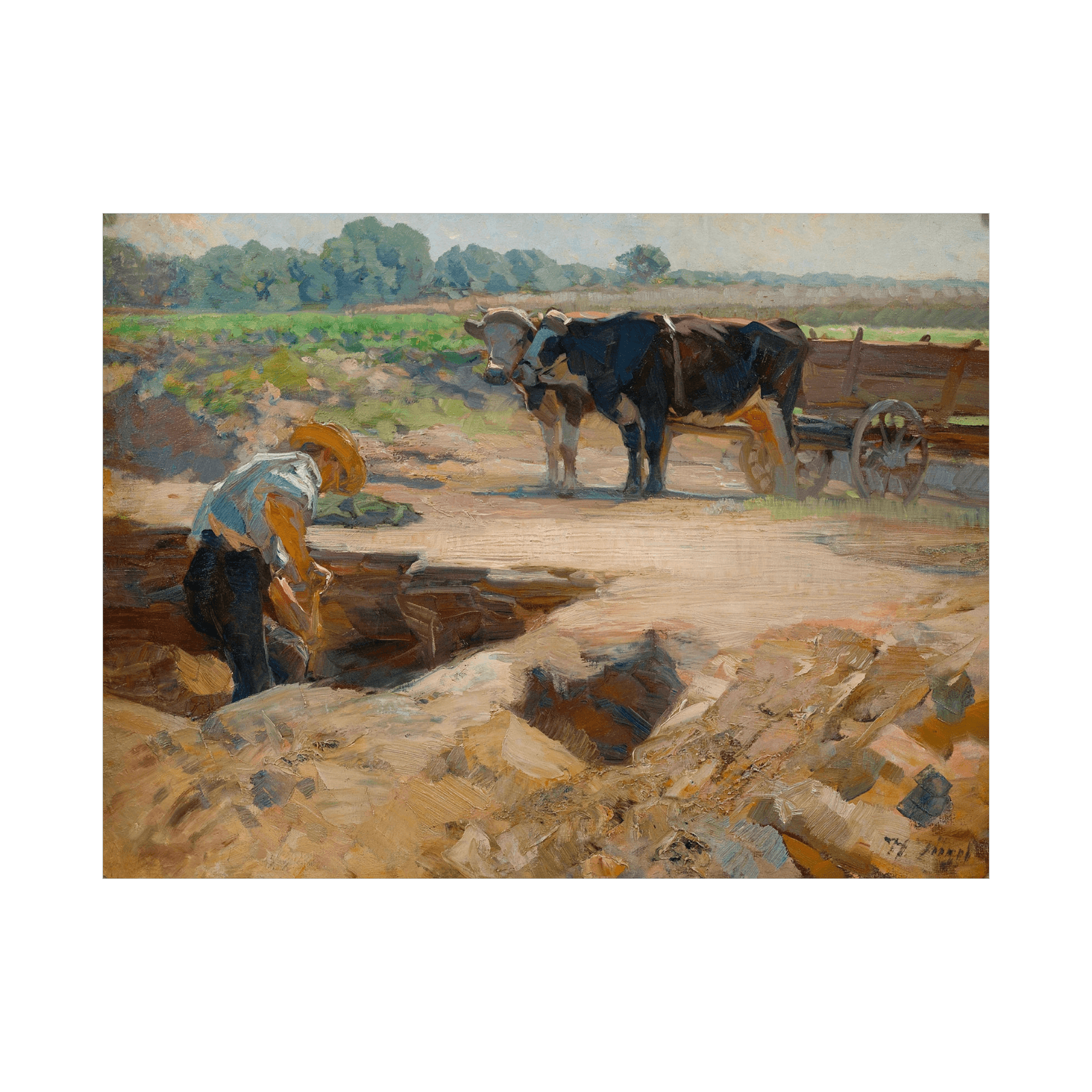 A peat digger with a team of oxen, Heinrich Von Zügel - ArtDeco Canvas