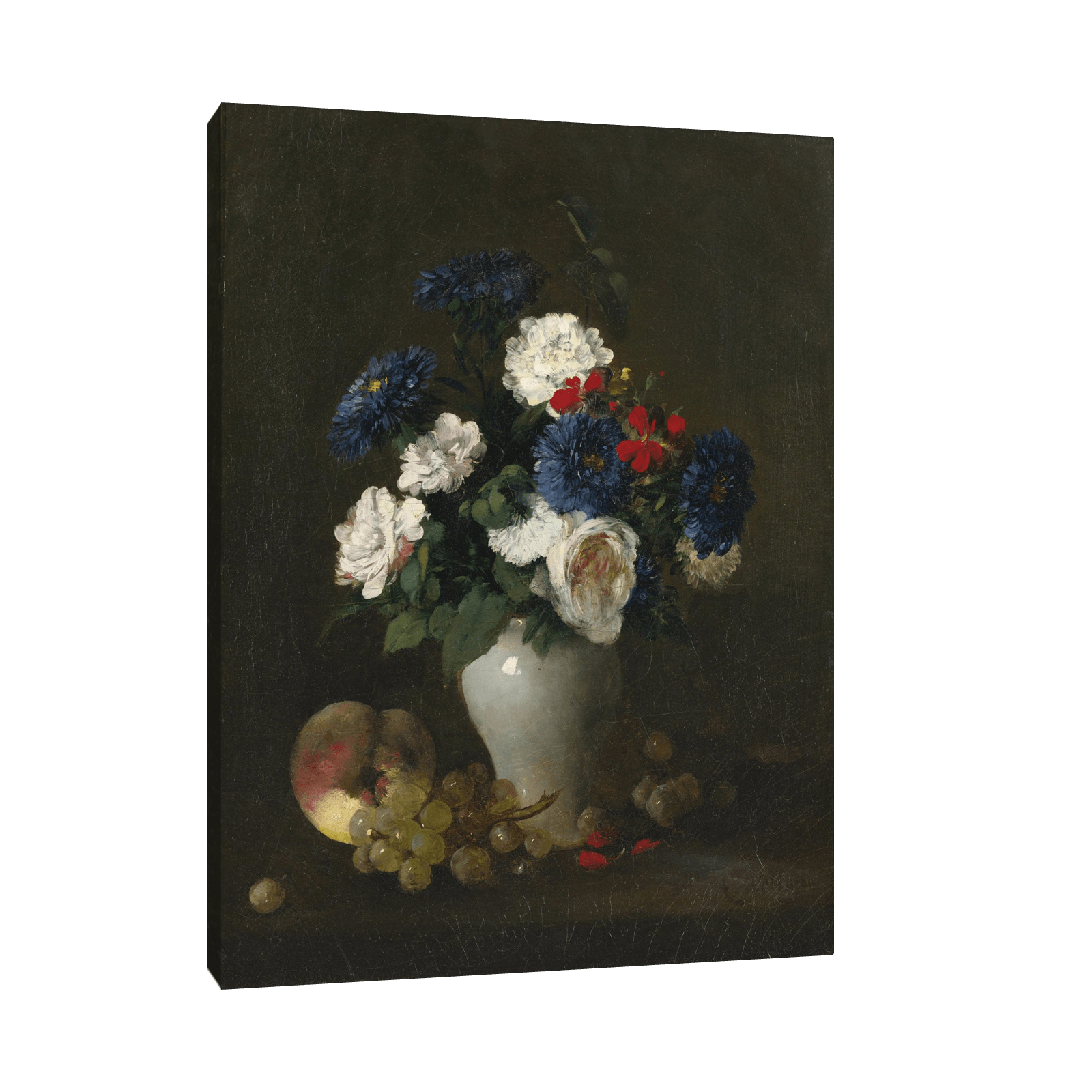 Assorted Flowers in a Vase with Grapes and a Peach on a Table, Antoine Vollon - ArtDeco Canvas