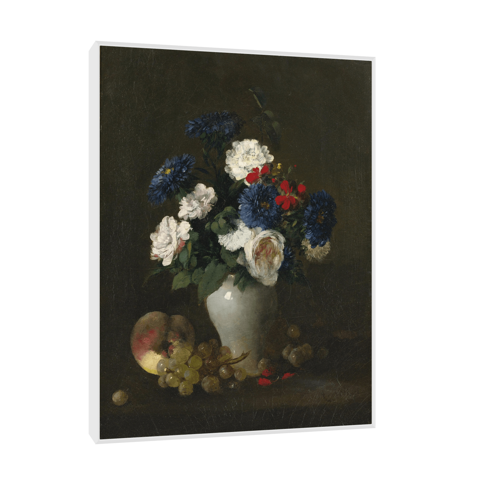 Assorted Flowers in a Vase with Grapes and a Peach on a Table, Antoine Vollon - ArtDeco Canvas