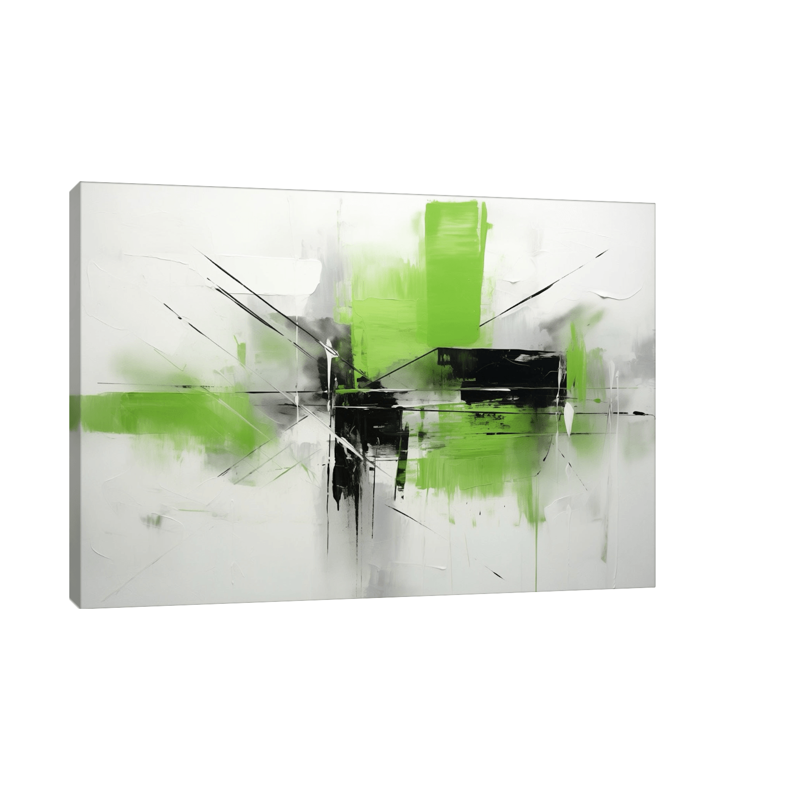 Basic abstract brush strokes in green and black - ArtDeco Canvas