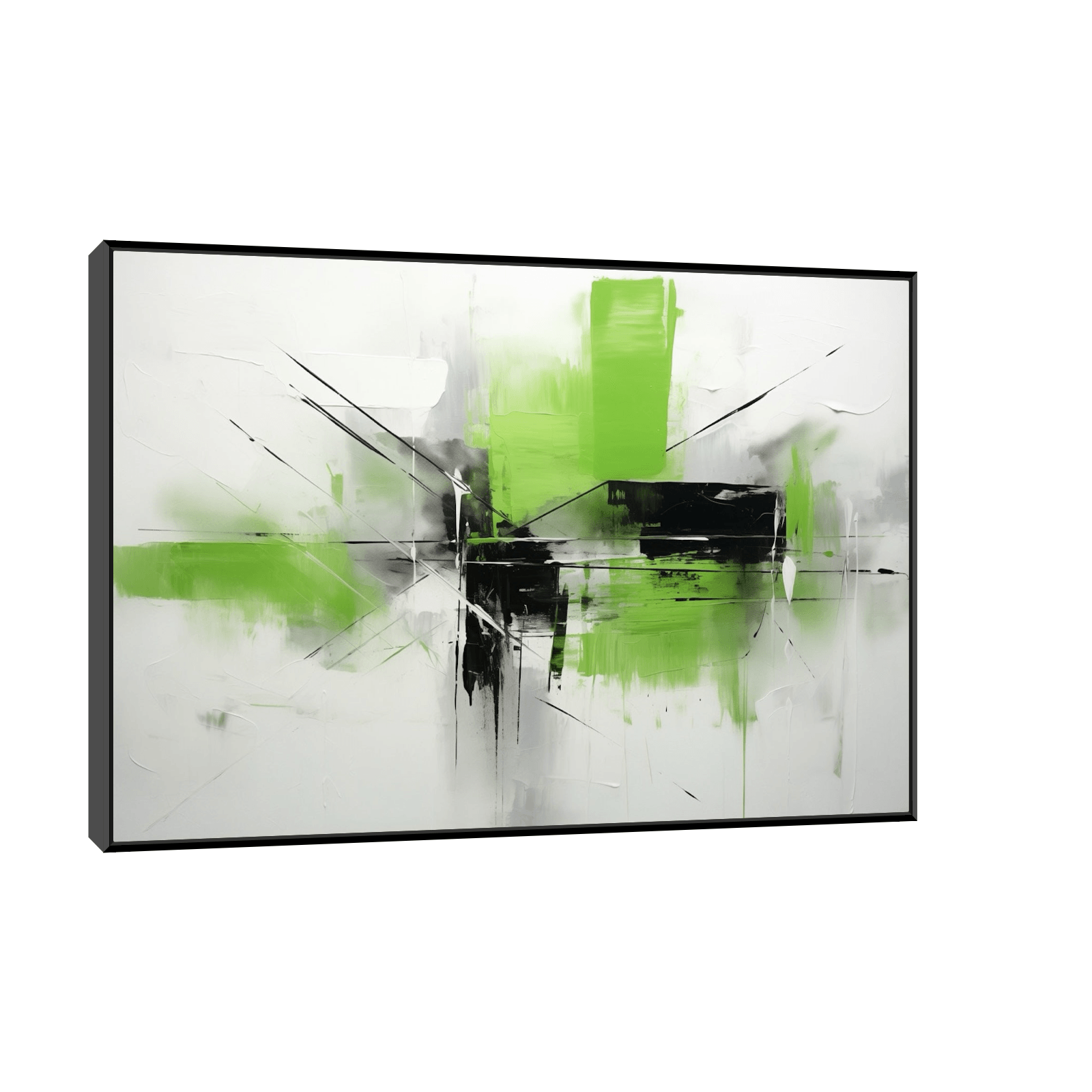 Basic abstract brush strokes in green and black - ArtDeco Canvas