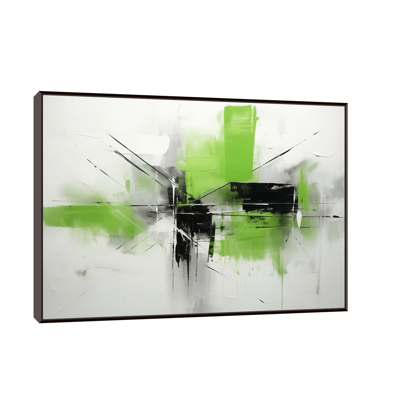 Basic abstract brush strokes in green and black - ArtDeco Canvas