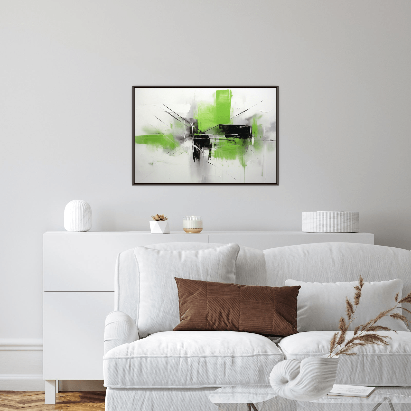 Basic abstract brush strokes in green and black - ArtDeco Canvas
