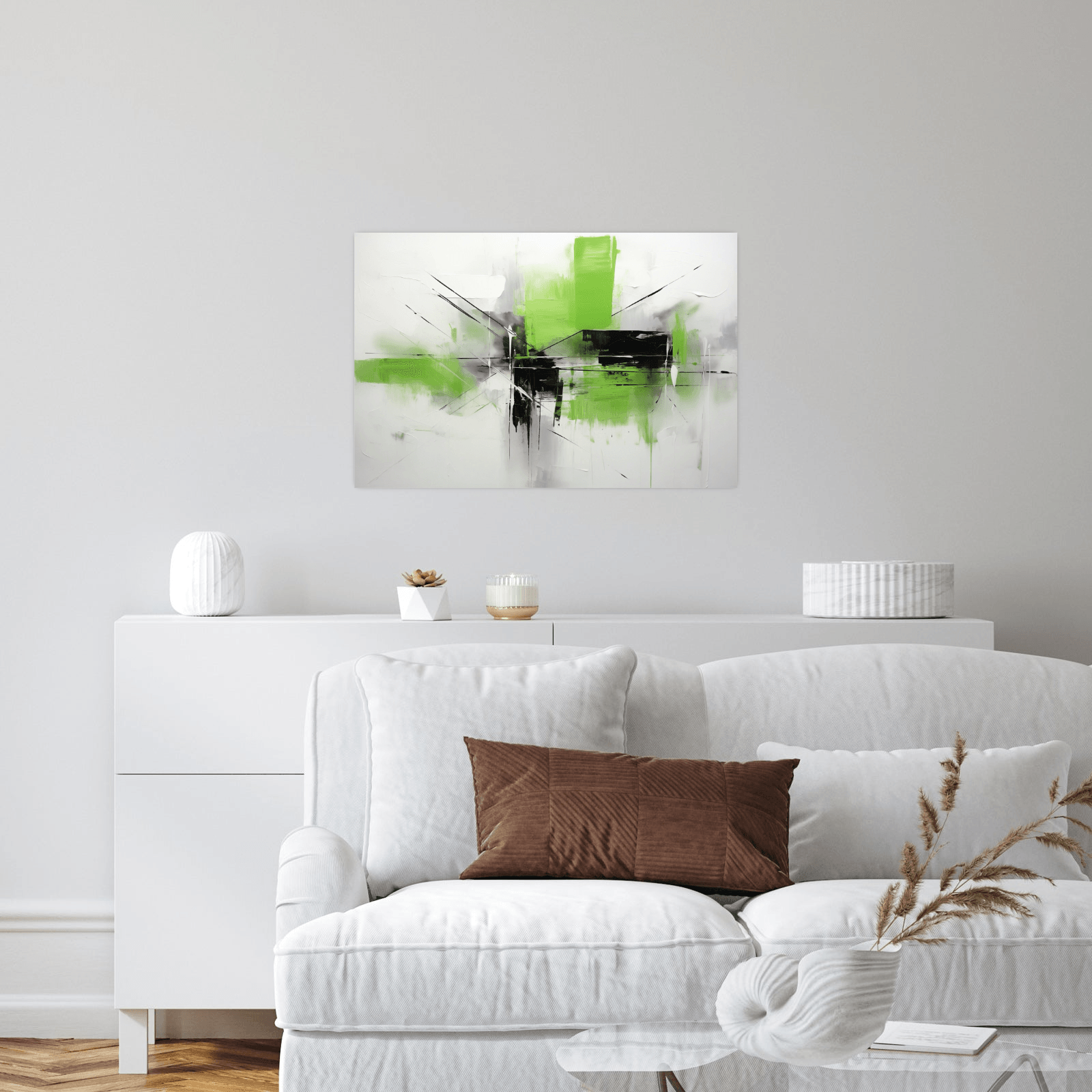 Basic abstract brush strokes in green and black - ArtDeco Canvas