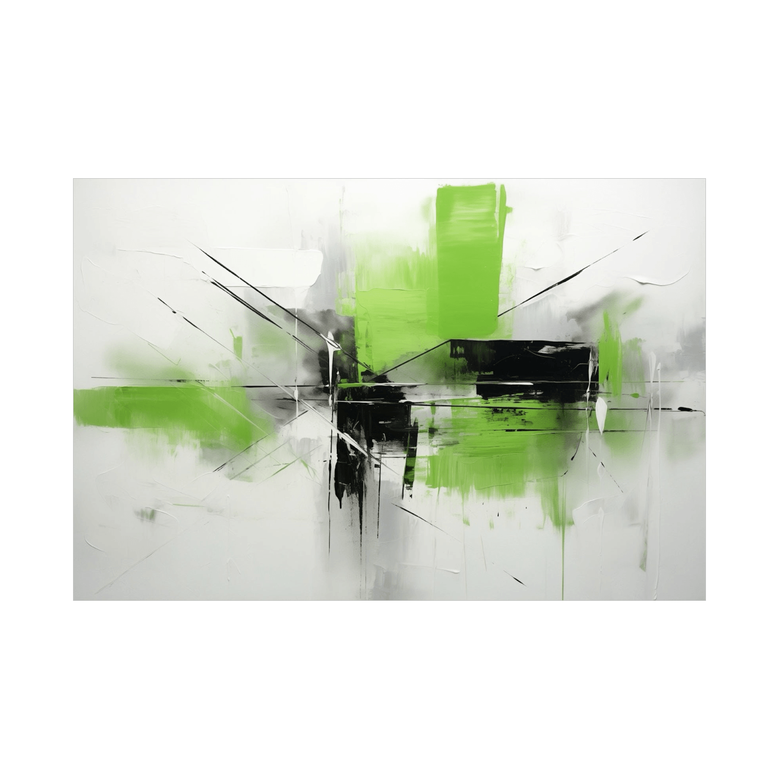 Basic abstract brush strokes in green and black - ArtDeco Canvas