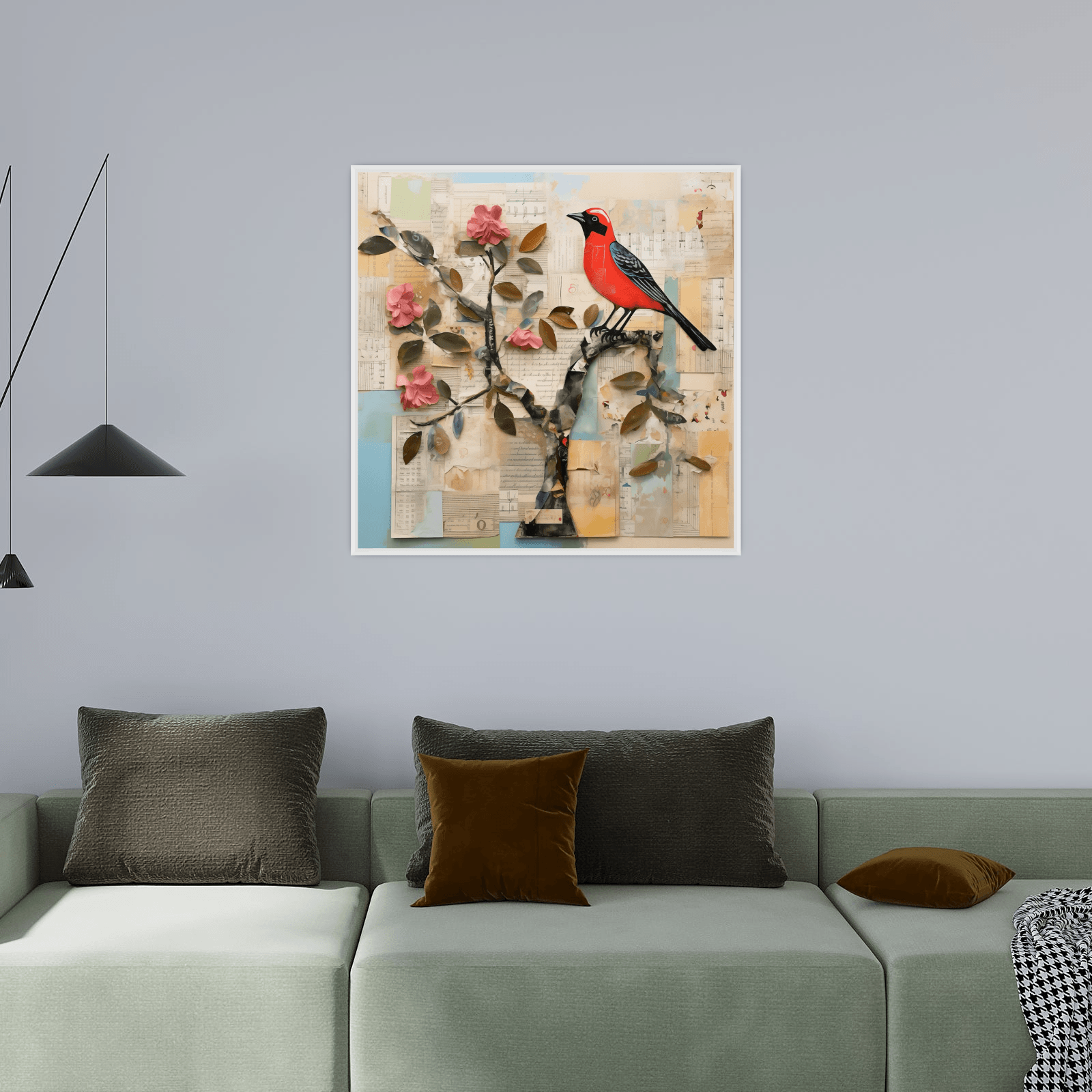 Bird on collage background - ArtDeco Canvas