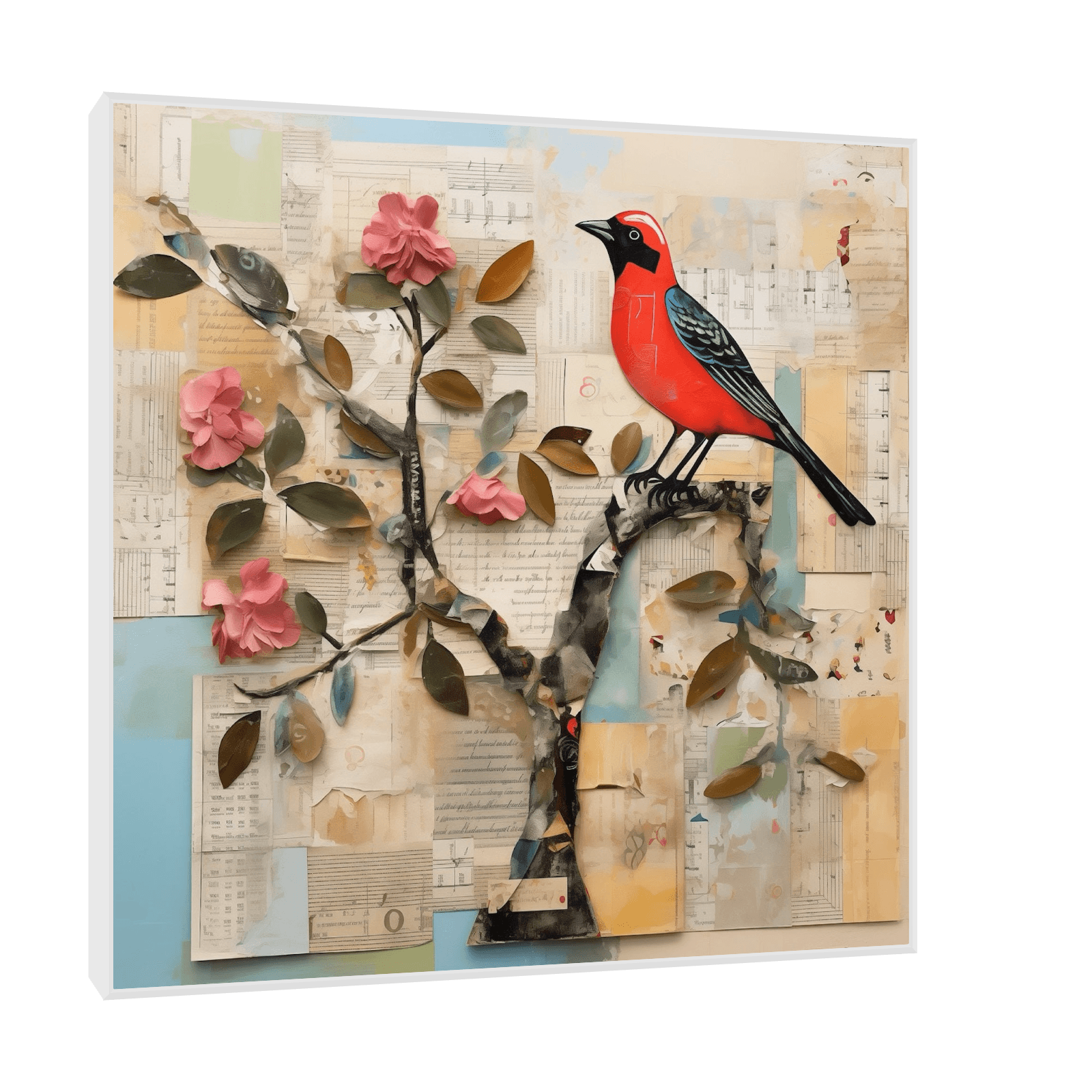 Bird on collage background - ArtDeco Canvas