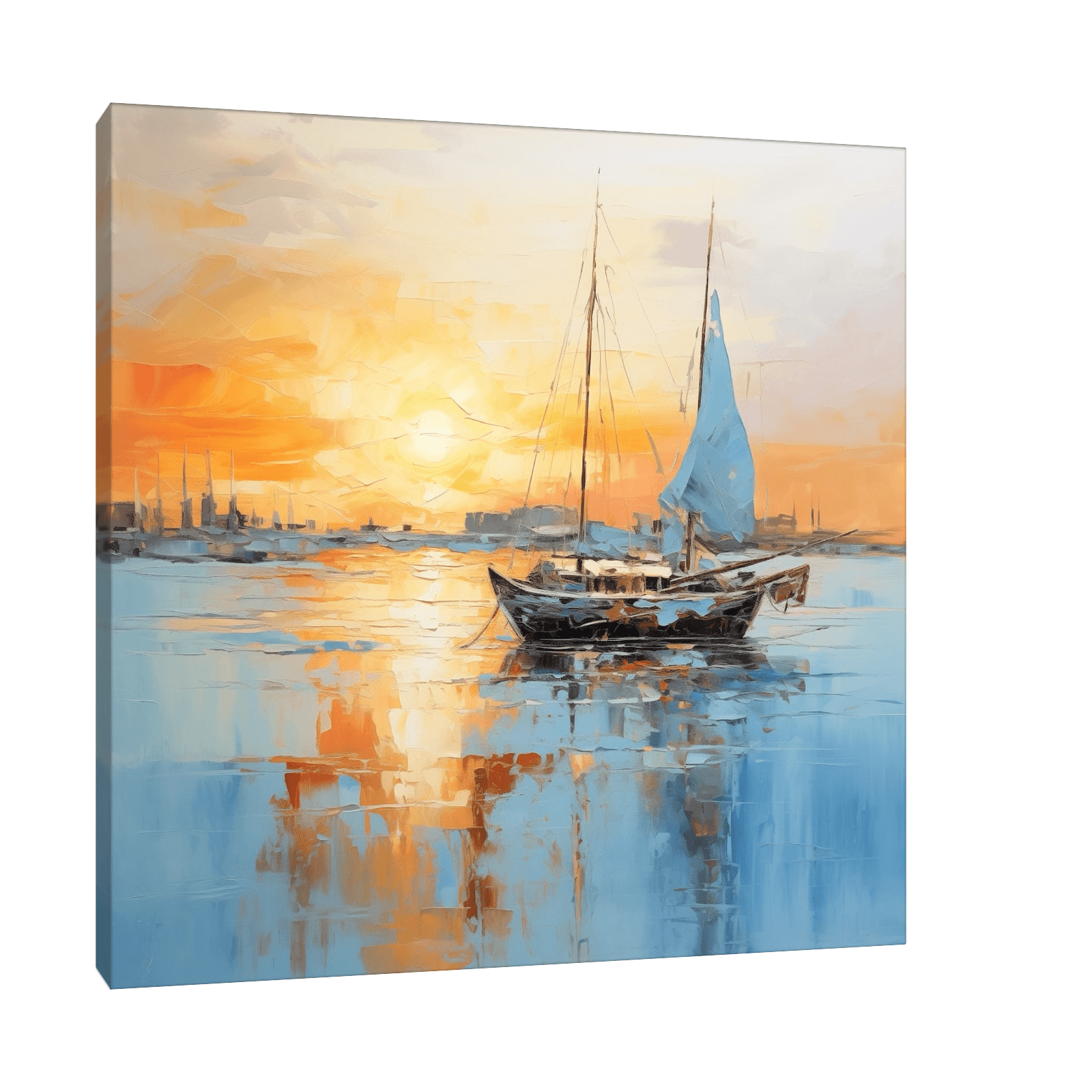 Boat returning home at sunset - ArtDeco Canvas