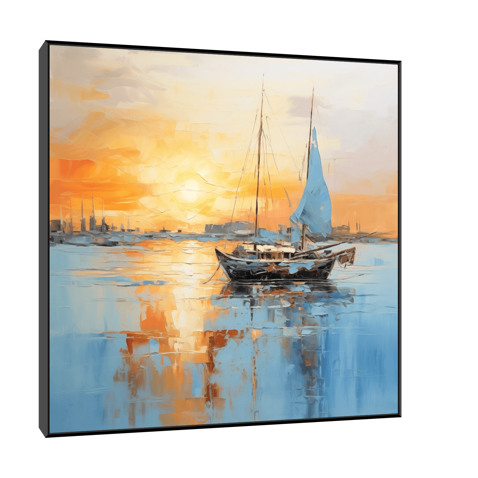 Boat returning home at sunset - ArtDeco Canvas