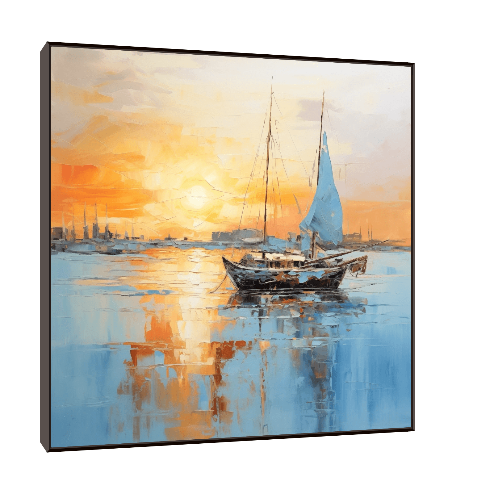 Boat returning home at sunset - ArtDeco Canvas