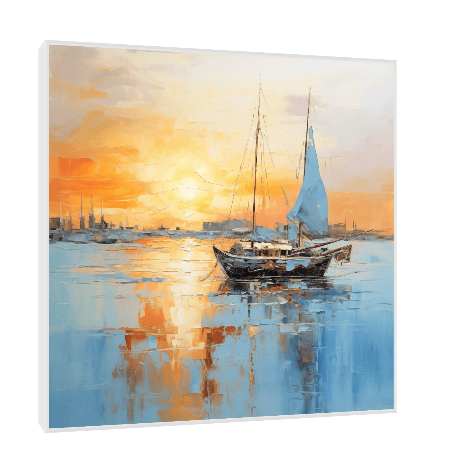Boat returning home at sunset - ArtDeco Canvas