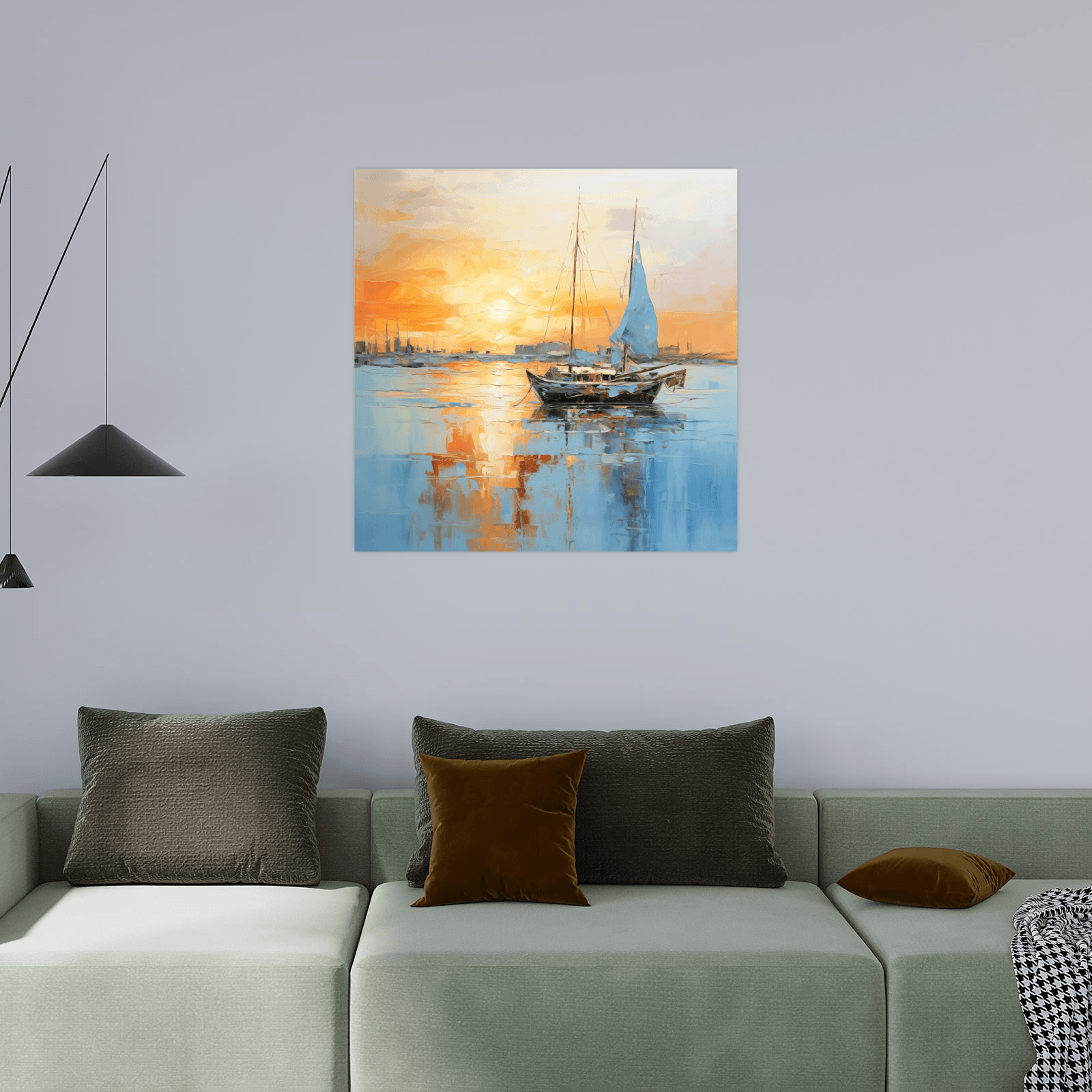 Boat returning home at sunset - ArtDeco Canvas