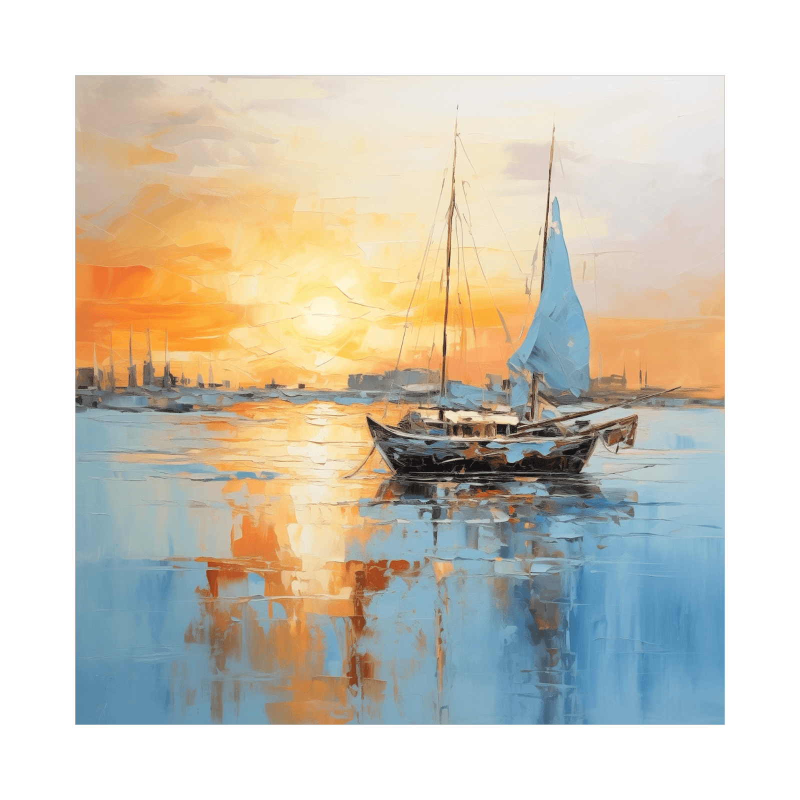 Boat returning home at sunset - ArtDeco Canvas