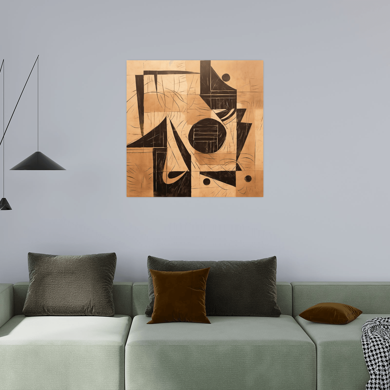 Charcoal abstract drawing on brown paper - ArtDeco Canvas