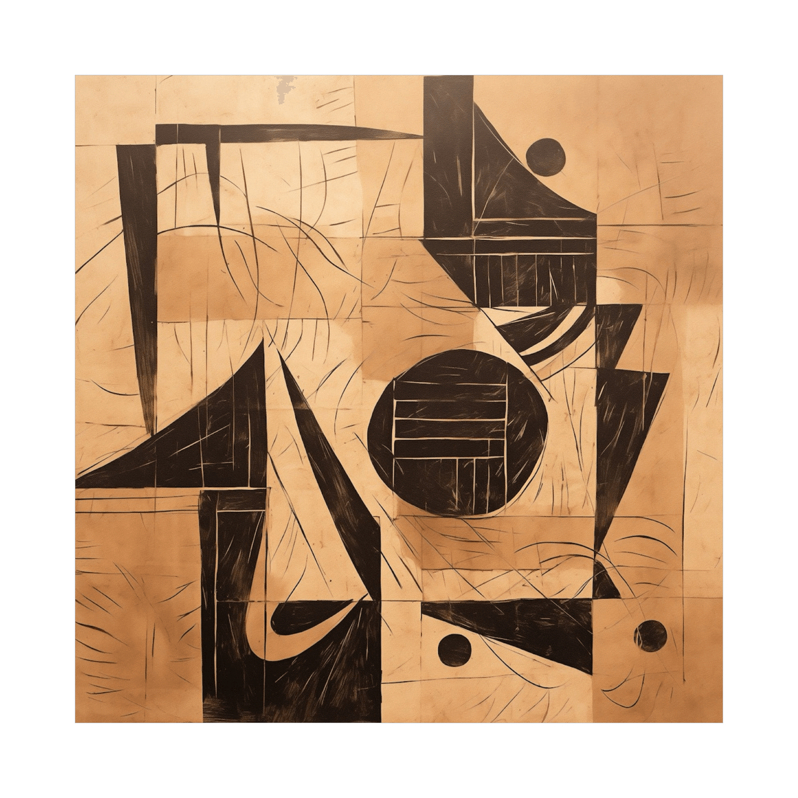Charcoal abstract drawing on brown paper - ArtDeco Canvas