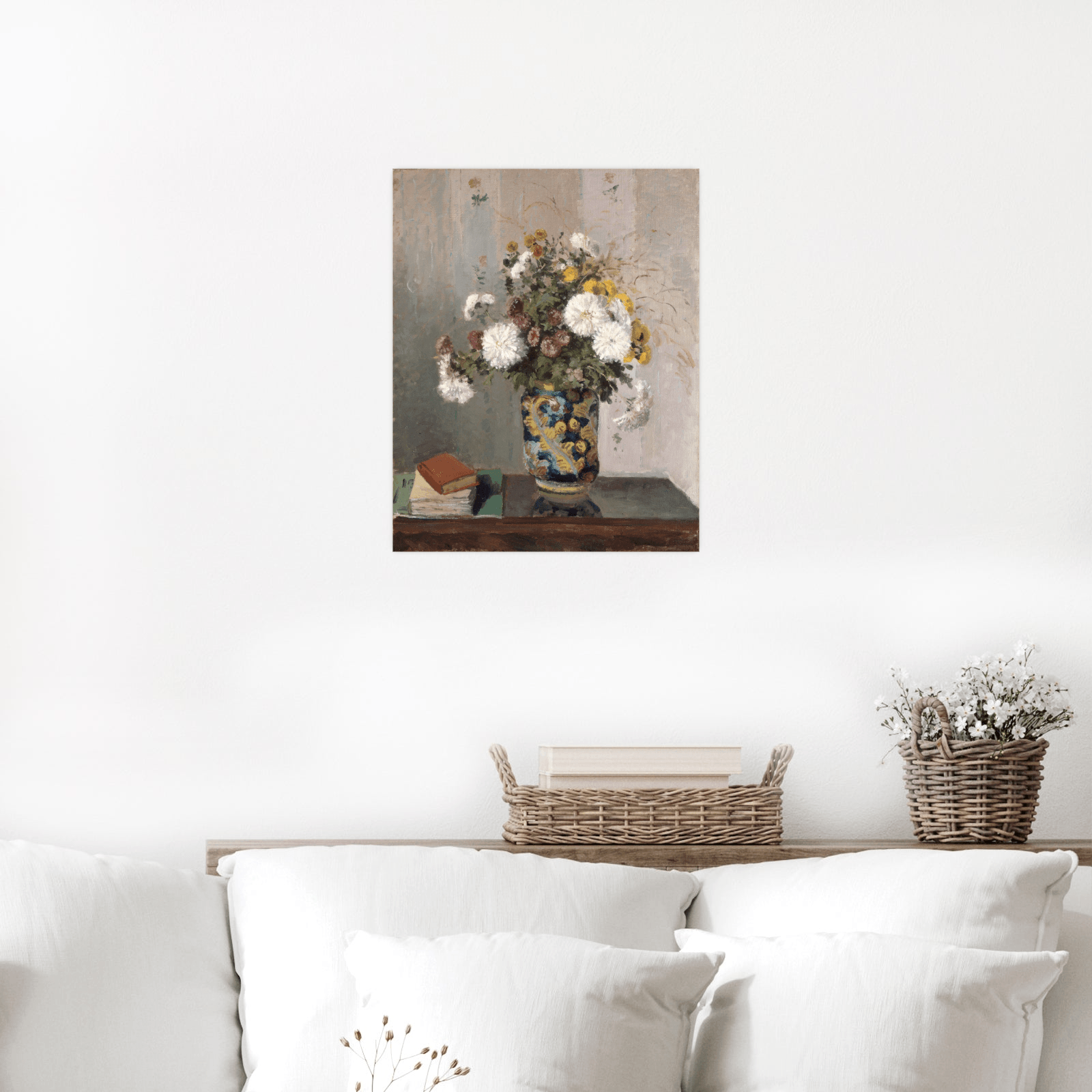 Chrysanthemums in a Chinese Vase, Camille Pissarro - ArtDeco Canvas