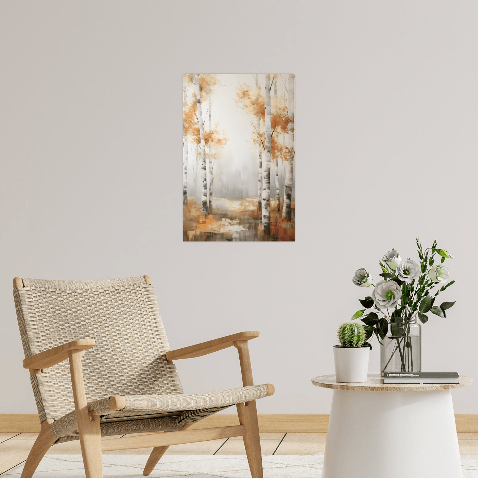 Cold autumn morning in birch forest - ArtDeco Canvas