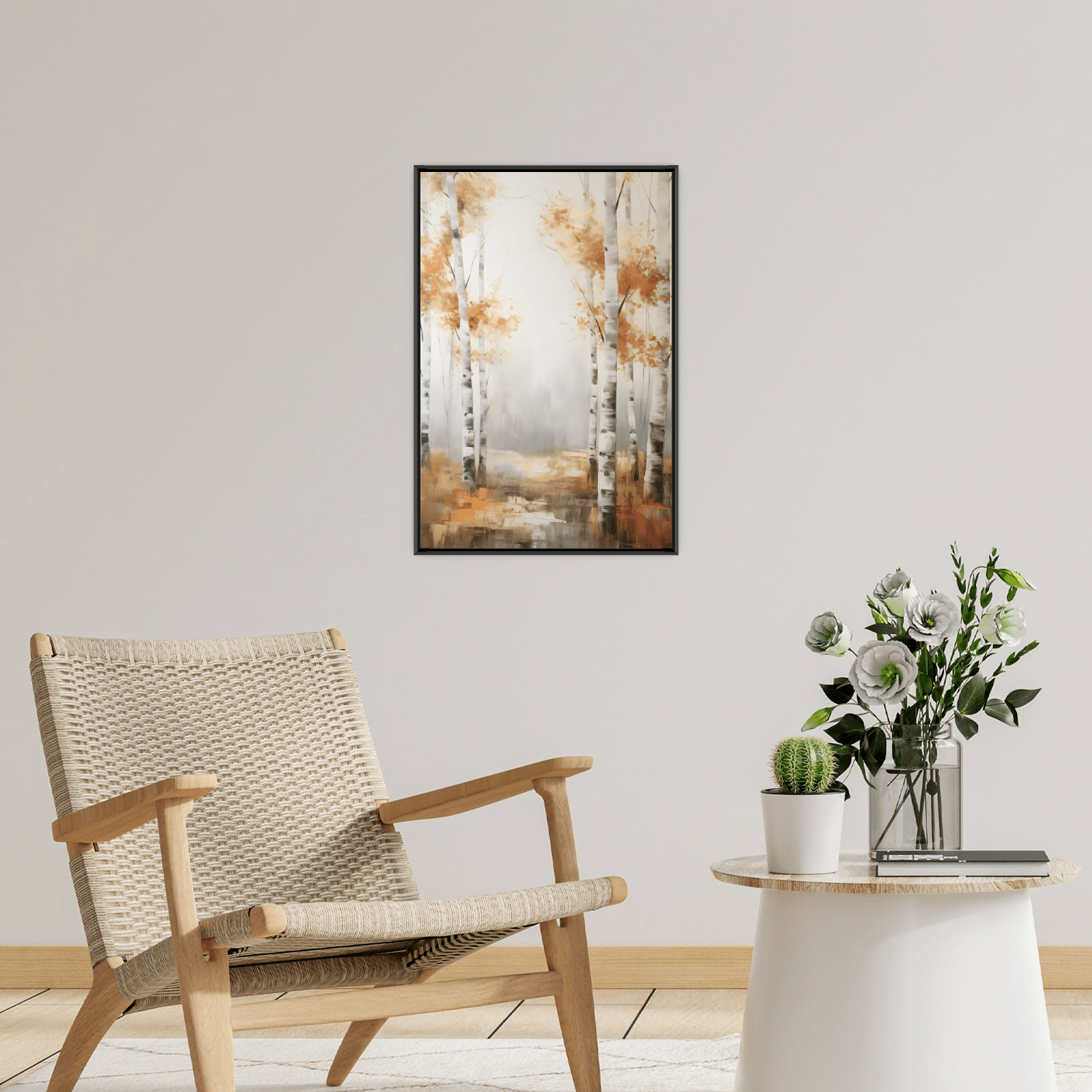 Cold autumn morning in birch forest - ArtDeco Canvas