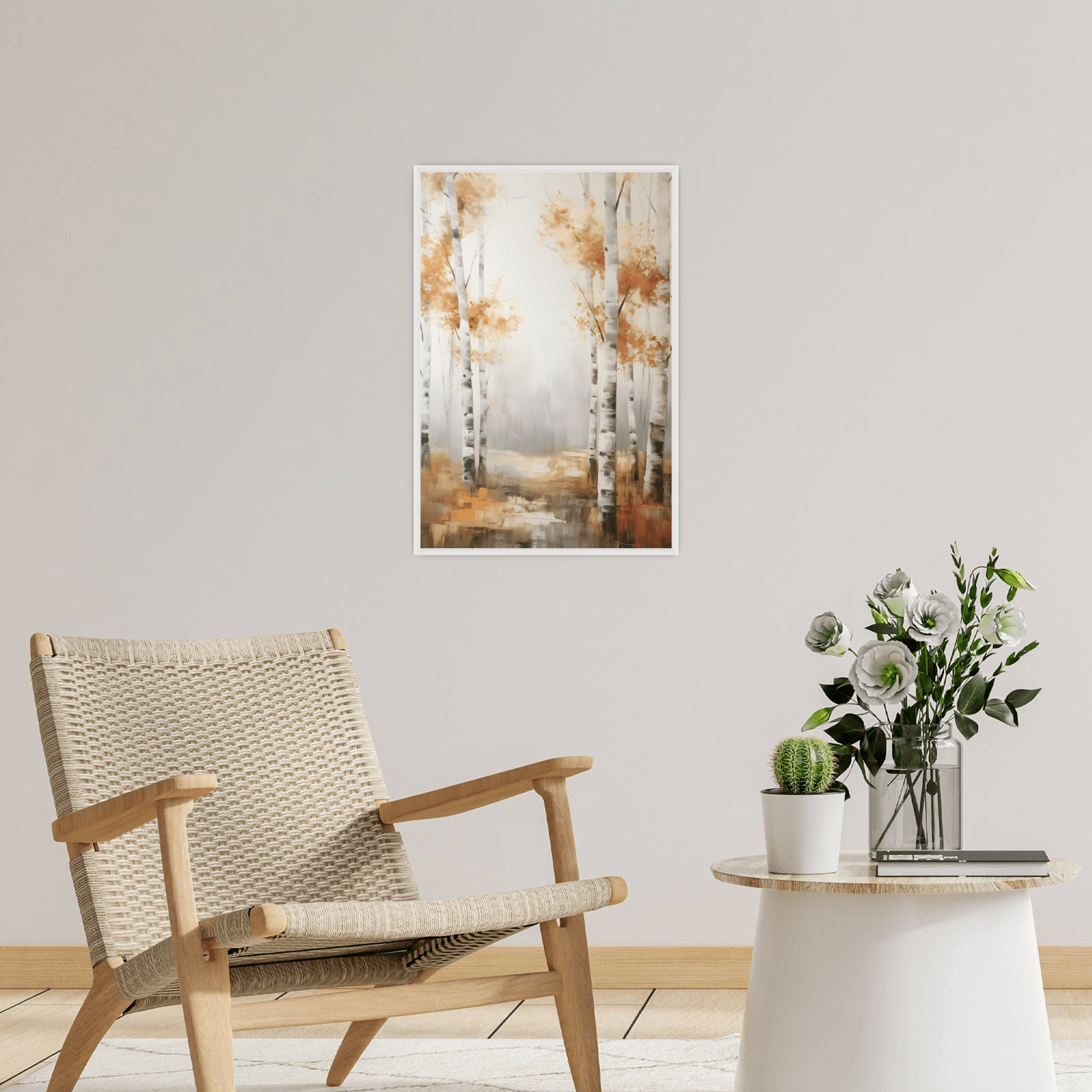 Cold autumn morning in birch forest - ArtDeco Canvas