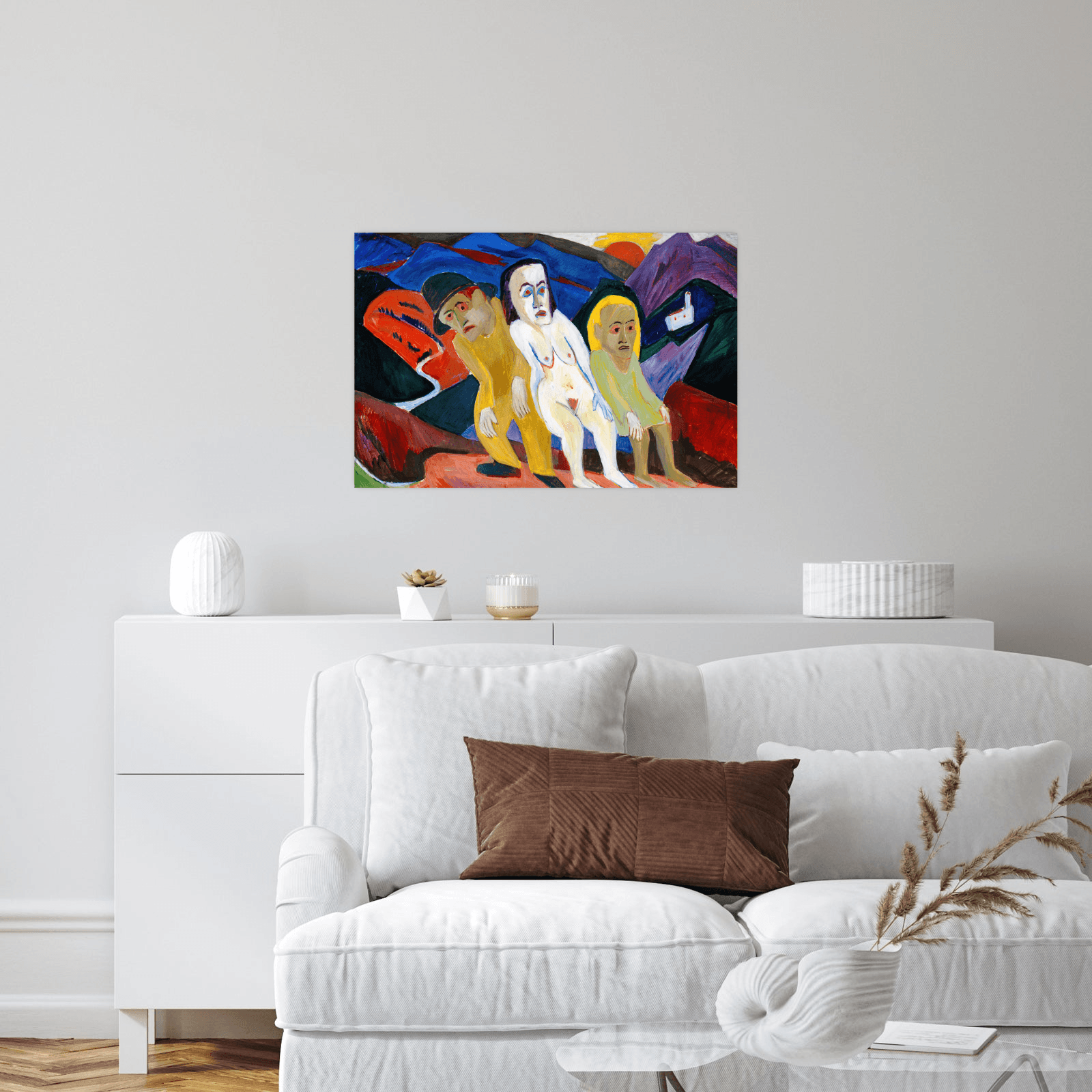 Drei Menschen in Landschaft, Hermann Scherer - ArtDeco Canvas