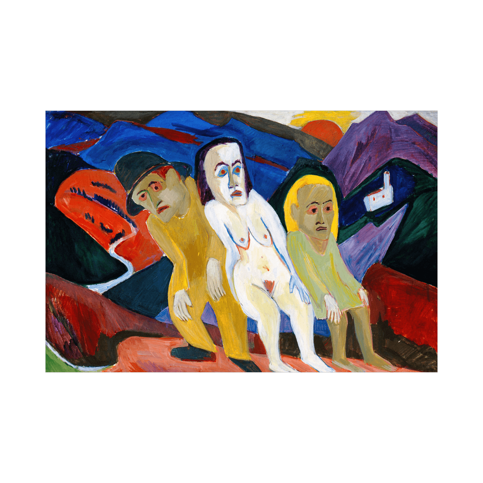 Drei Menschen in Landschaft, Hermann Scherer - ArtDeco Canvas