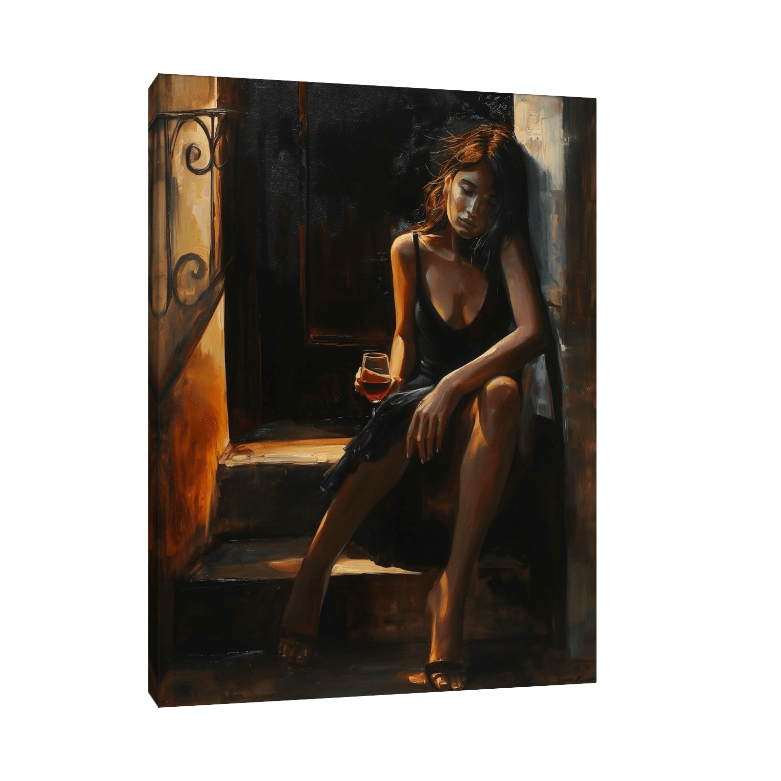 Drunk girl with the glass of wine - ArtDeco Canvas