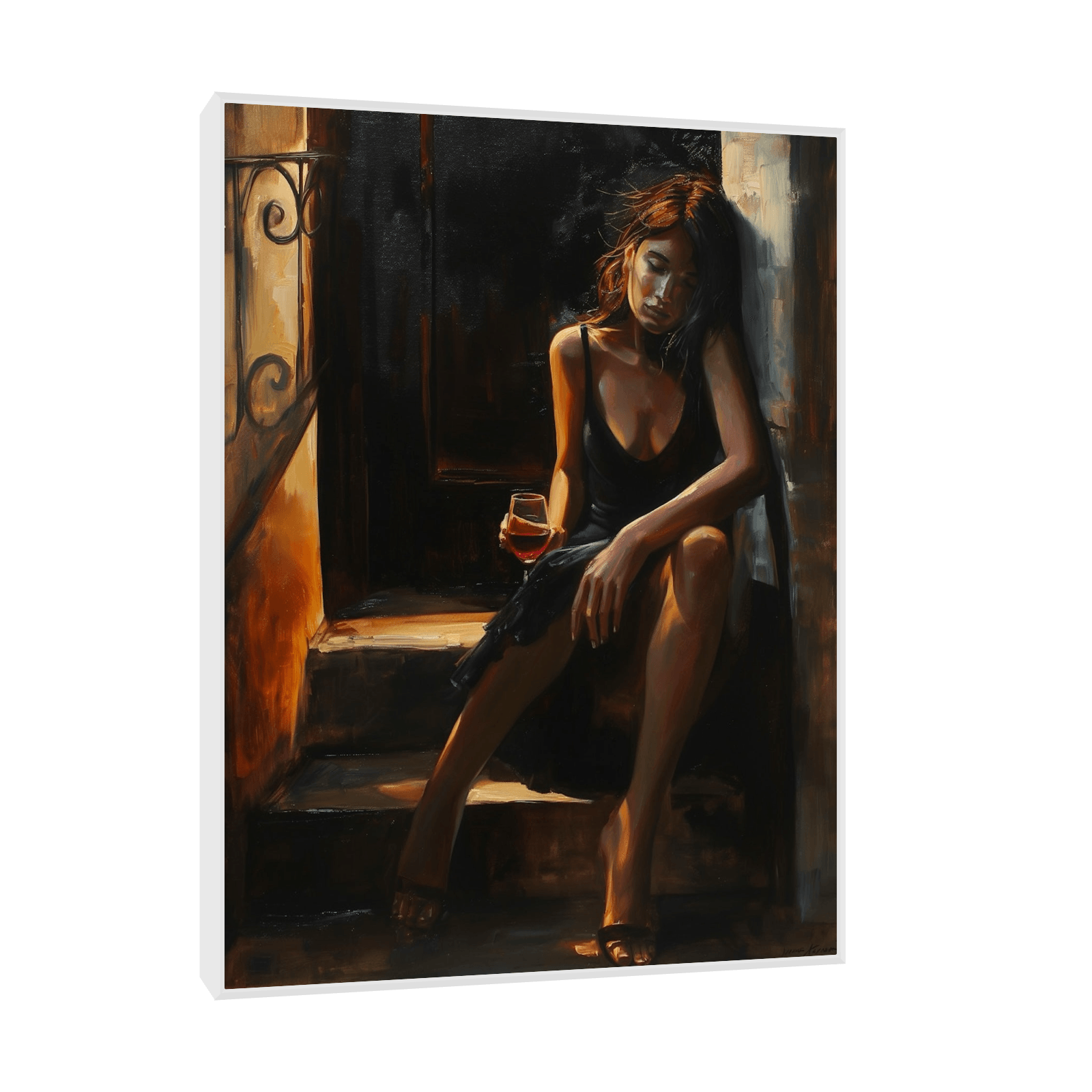 Drunk girl with the glass of wine - ArtDeco Canvas
