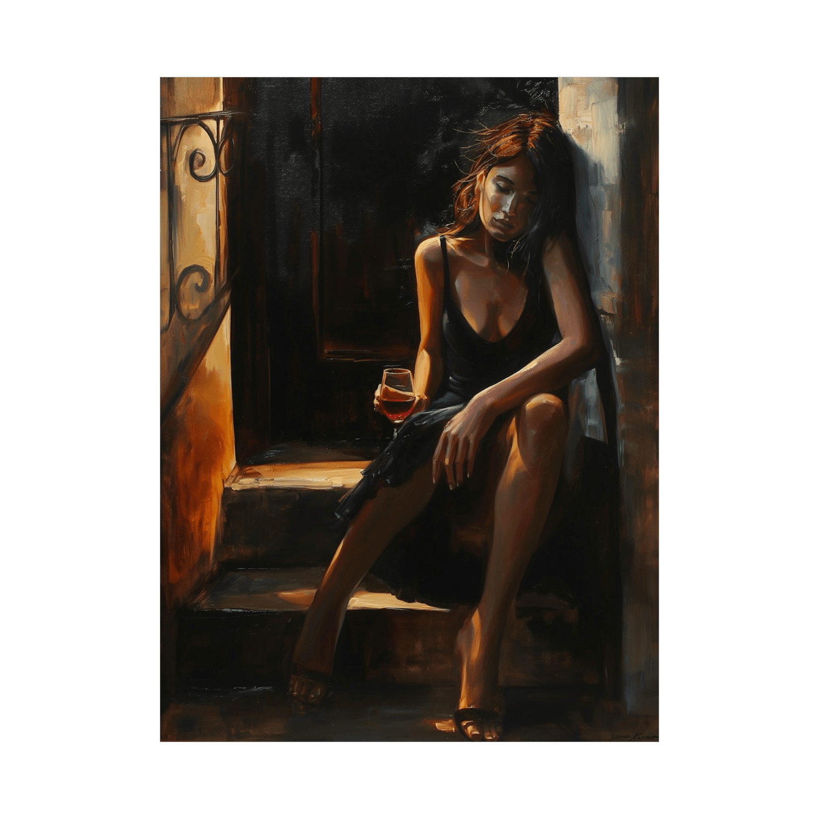 Drunk girl with the glass of wine - ArtDeco Canvas