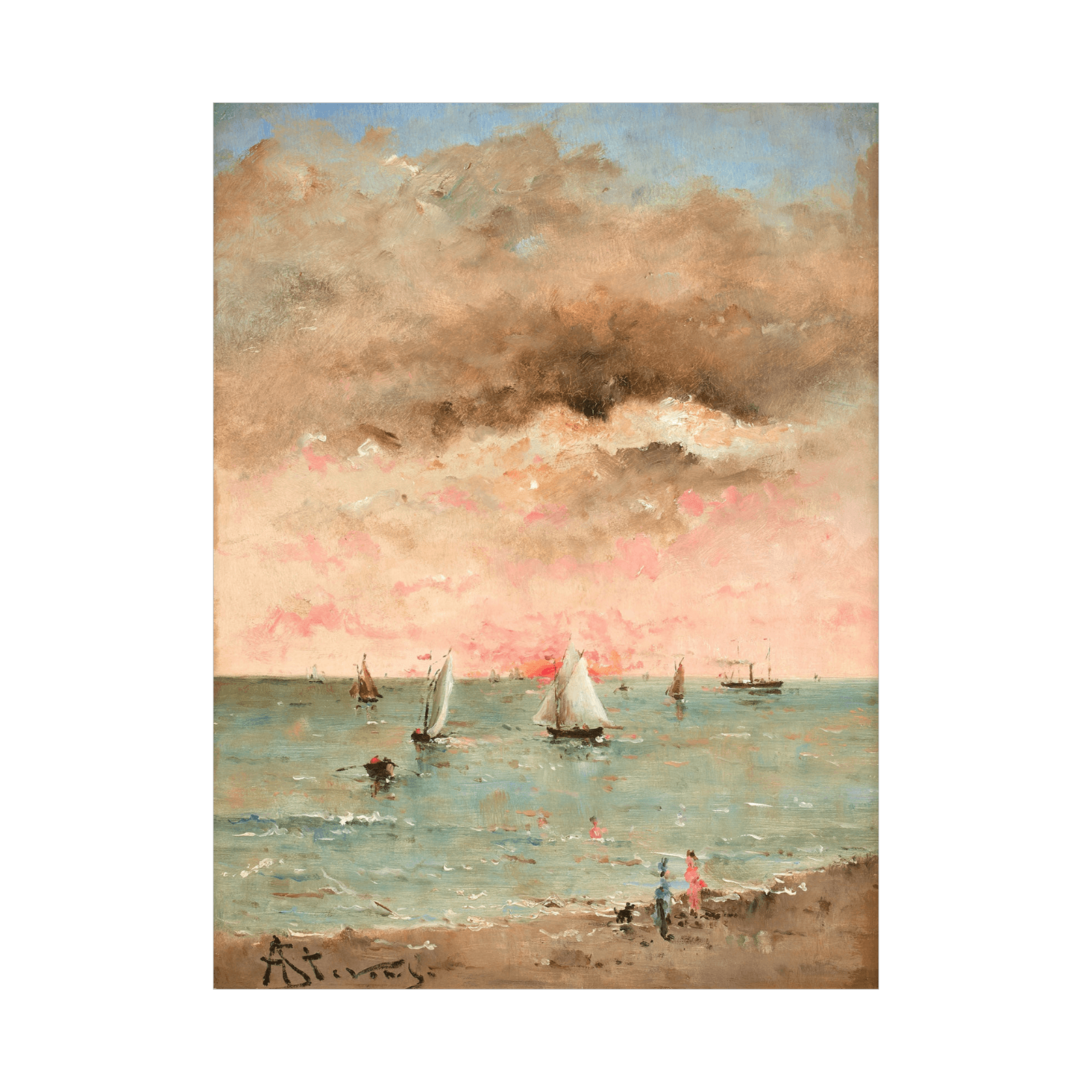 Figures sur la plage au couchant, Alfred Stevens - ArtDeco Canvas