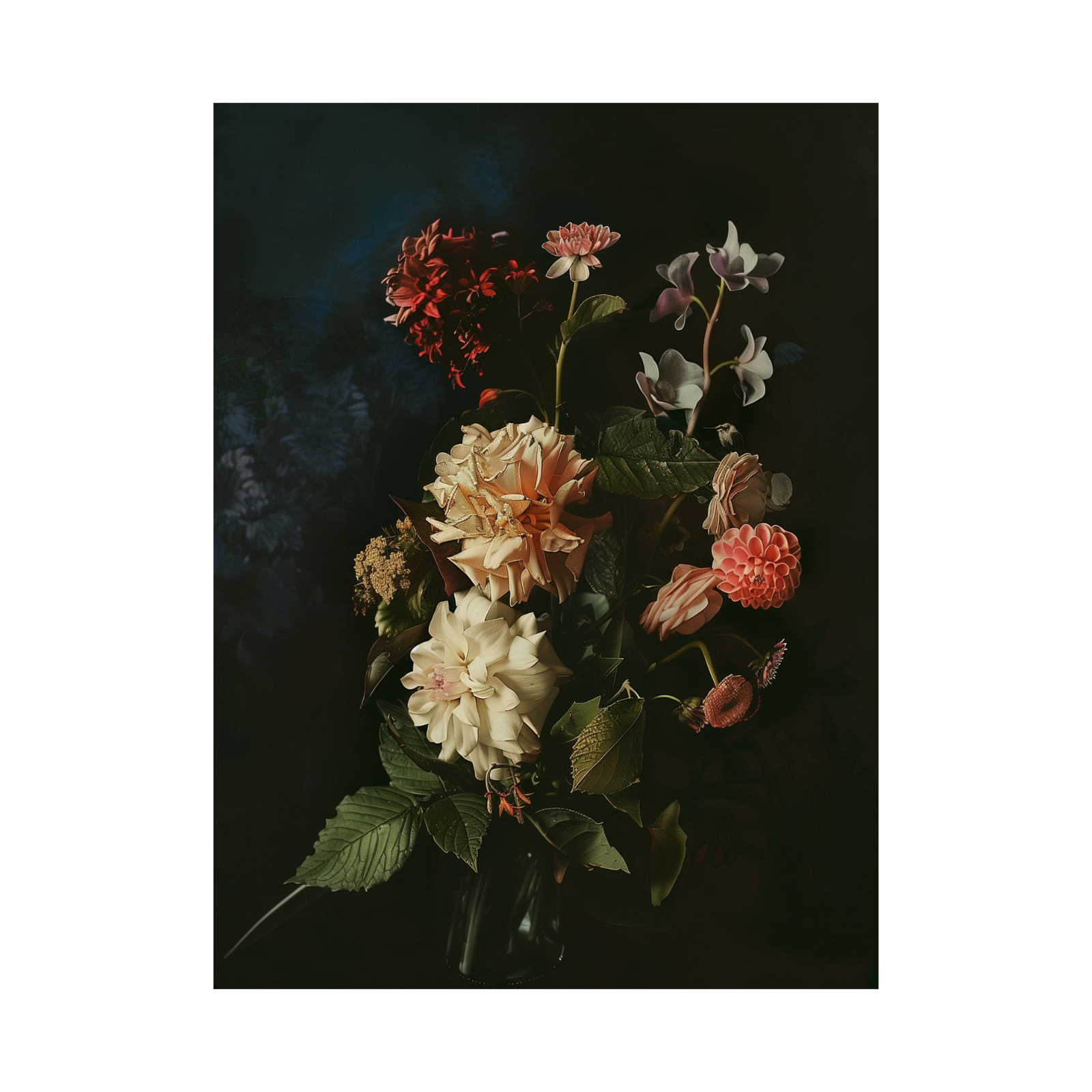 Floral arrangement on dark background