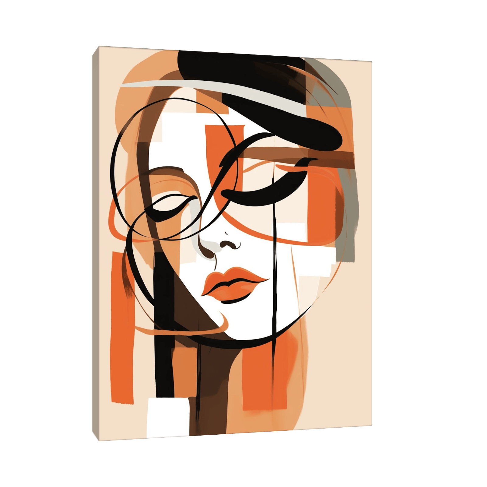Girl with they eyes closed on beige - ArtDeco Canvas
