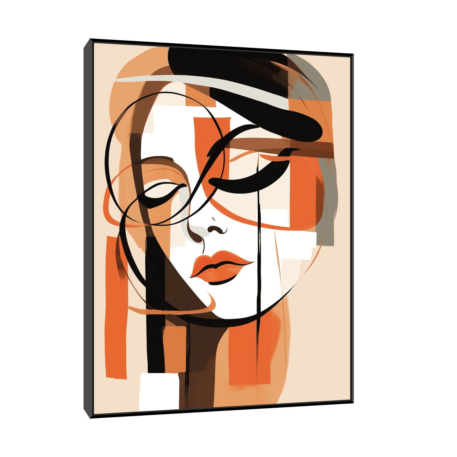 Girl with they eyes closed on beige - ArtDeco Canvas