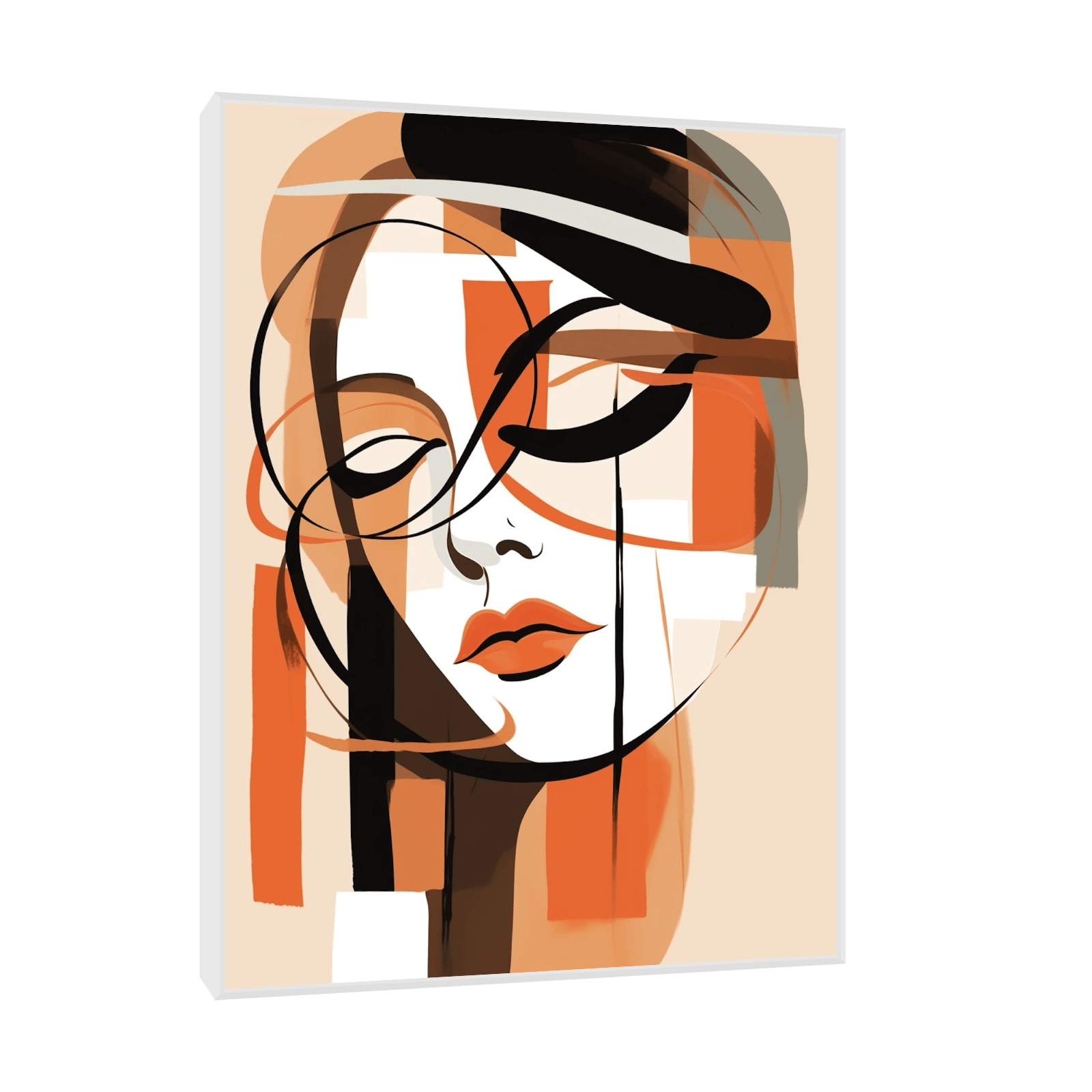 Girl with they eyes closed on beige - ArtDeco Canvas