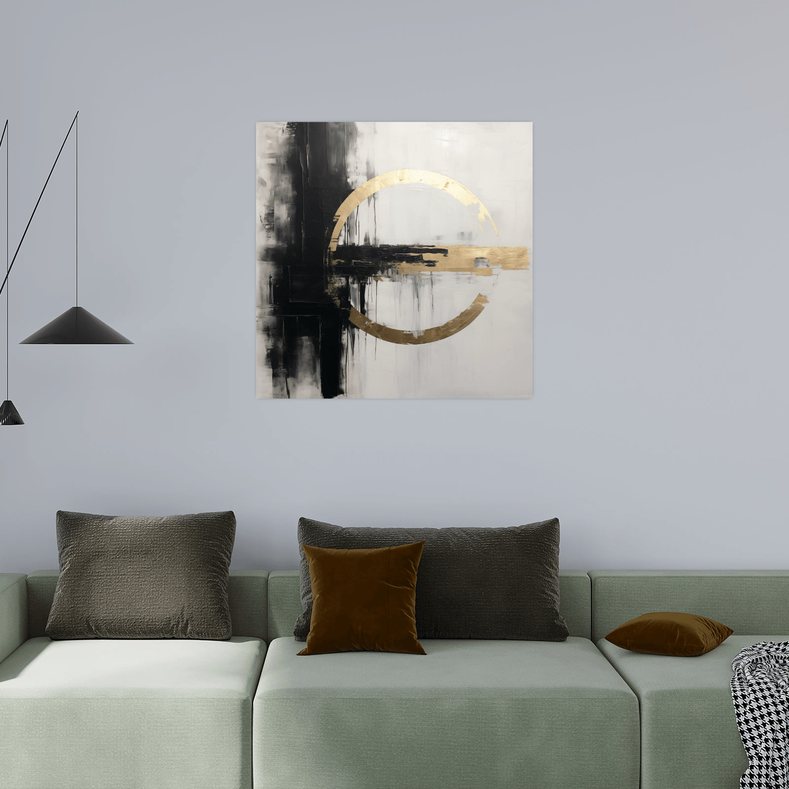 Golden circle on Black&White background - ArtDeco Canvas