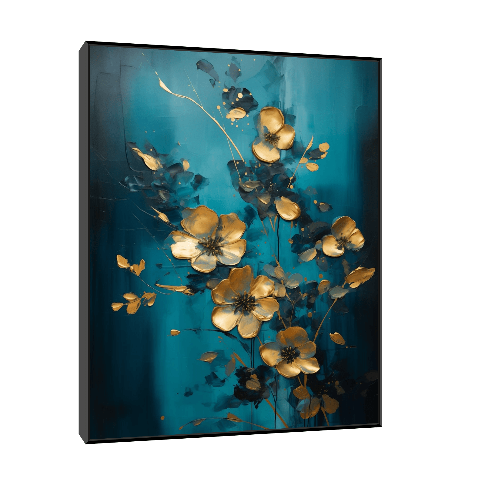 Golden flowers on blue meadow - ArtDeco Canvas