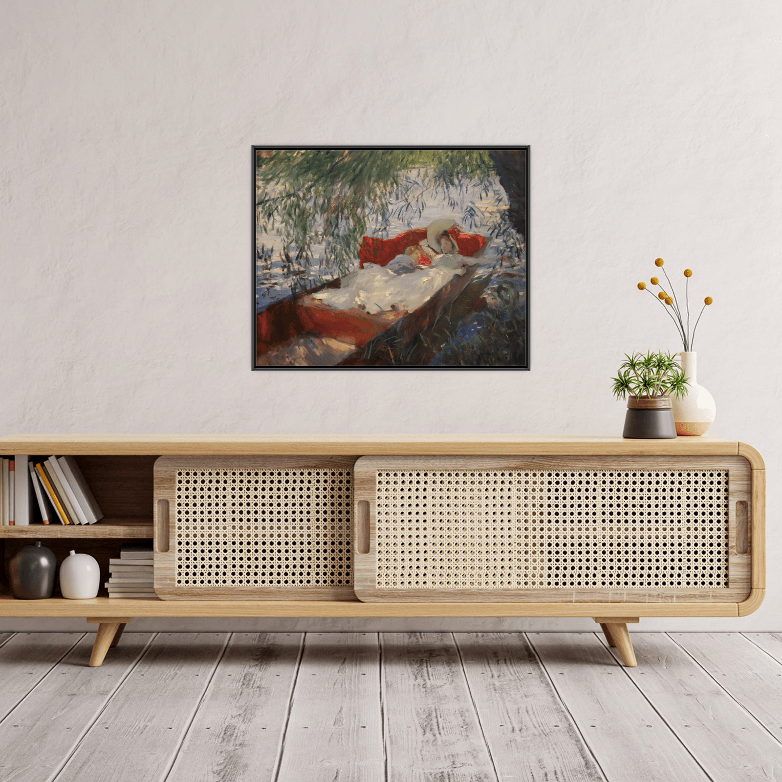 Lady and Child Asleep in a Punt under the Willows, John Singer Sargent - ArtDeco Canvas