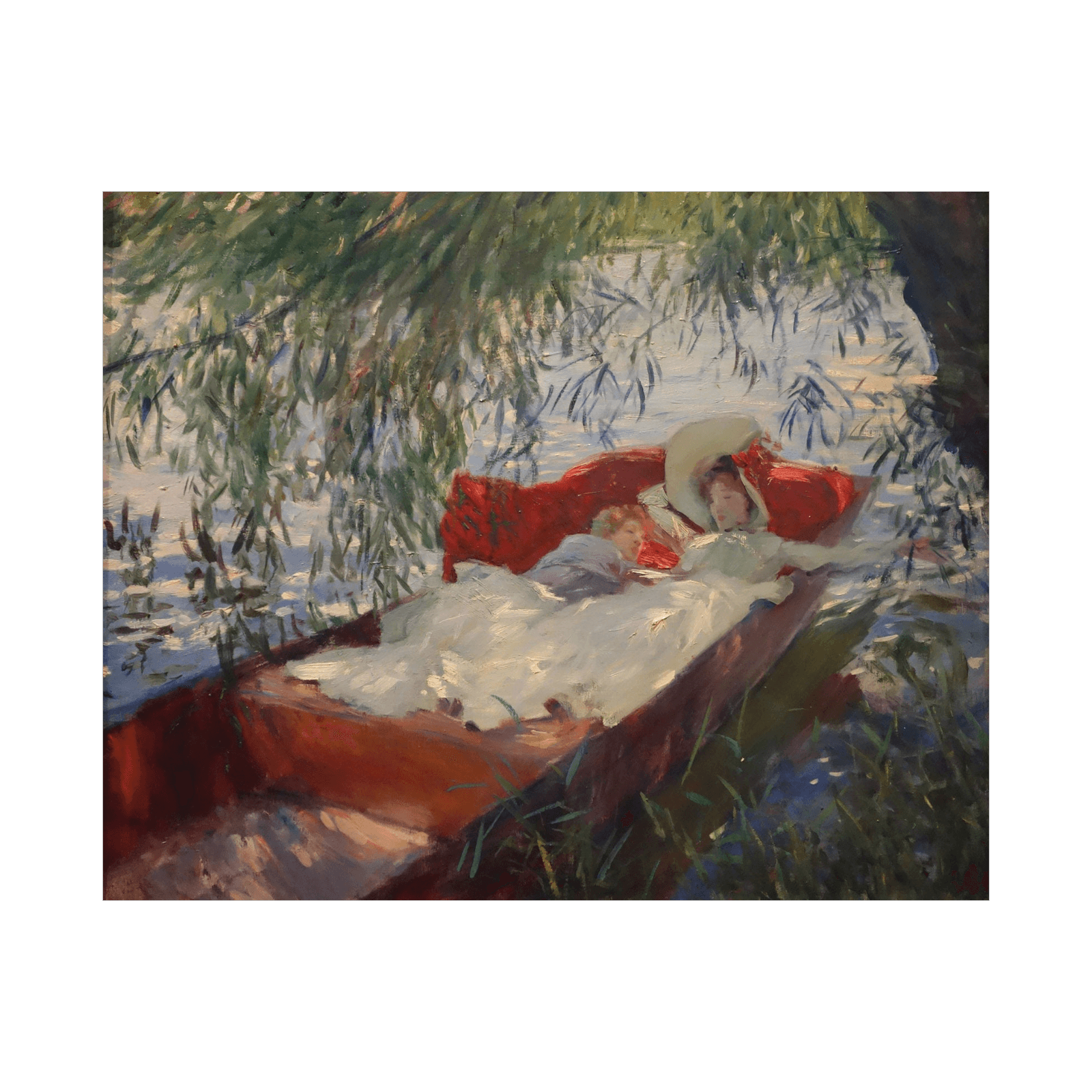 Lady and Child Asleep in a Punt under the Willows, John Singer Sargent - ArtDeco Canvas