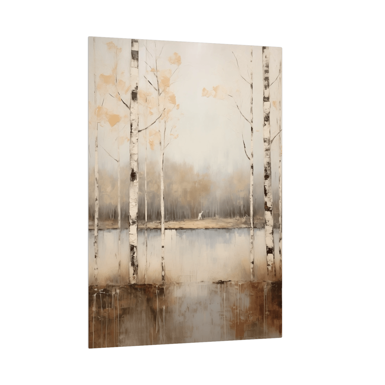 Lake within the birch forest in fall - ArtDeco Canvas