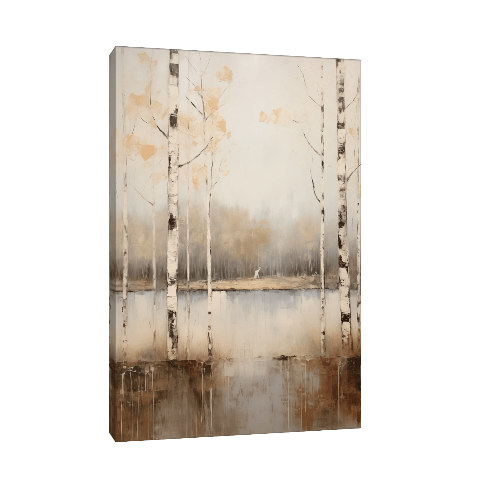 Lake within the birch forest in fall - ArtDeco Canvas